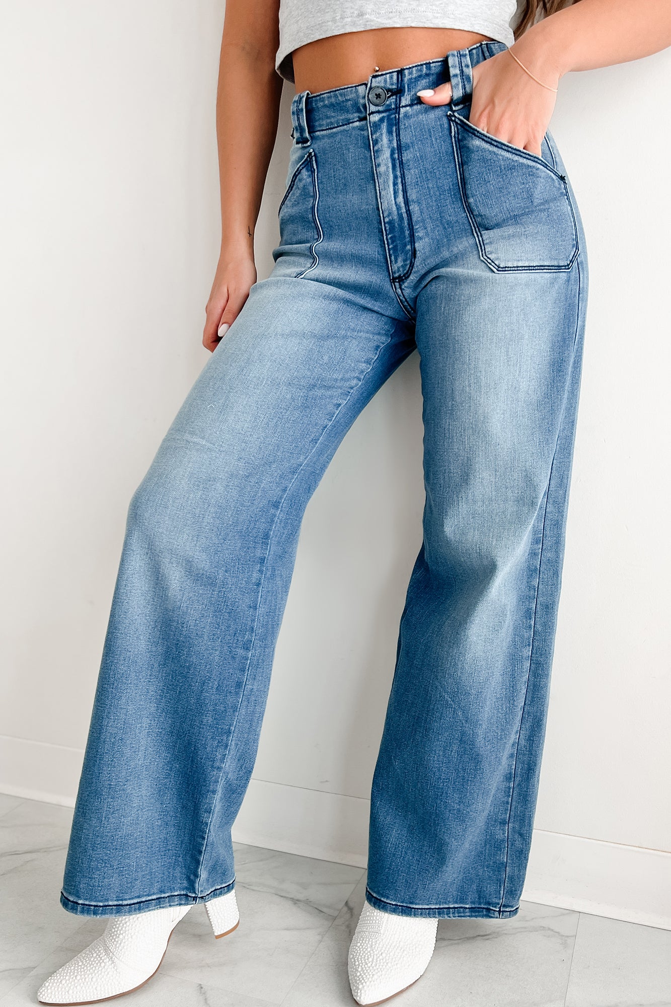 Betty Non-Distressed High Rise Wide Leg Sneak Peek Jeans (Medium Light)-The Formal Wear