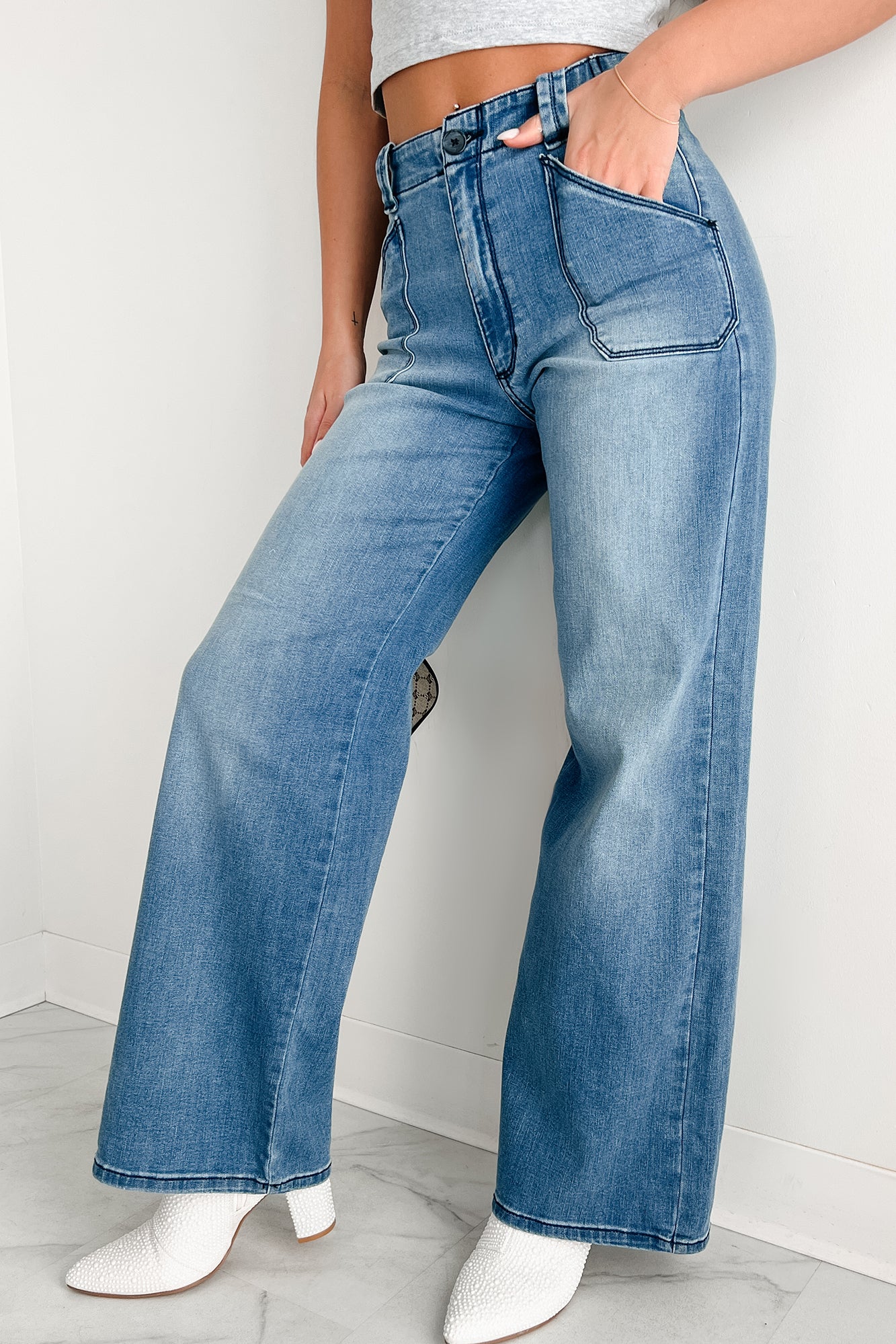 Betty Non-Distressed High Rise Wide Leg Sneak Peek Jeans (Medium Light)-The Formal Wear