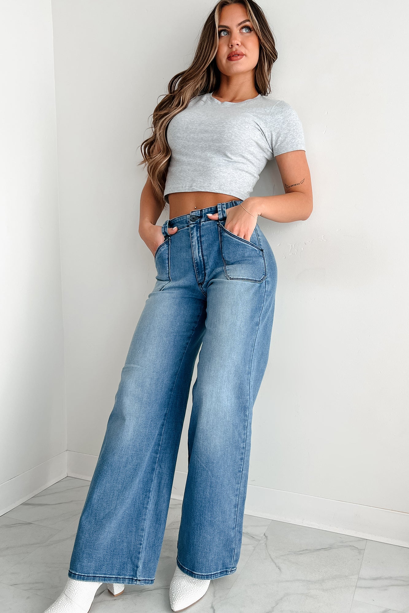 Betty Non-Distressed High Rise Wide Leg Sneak Peek Jeans (Medium Light)-The Formal Wear