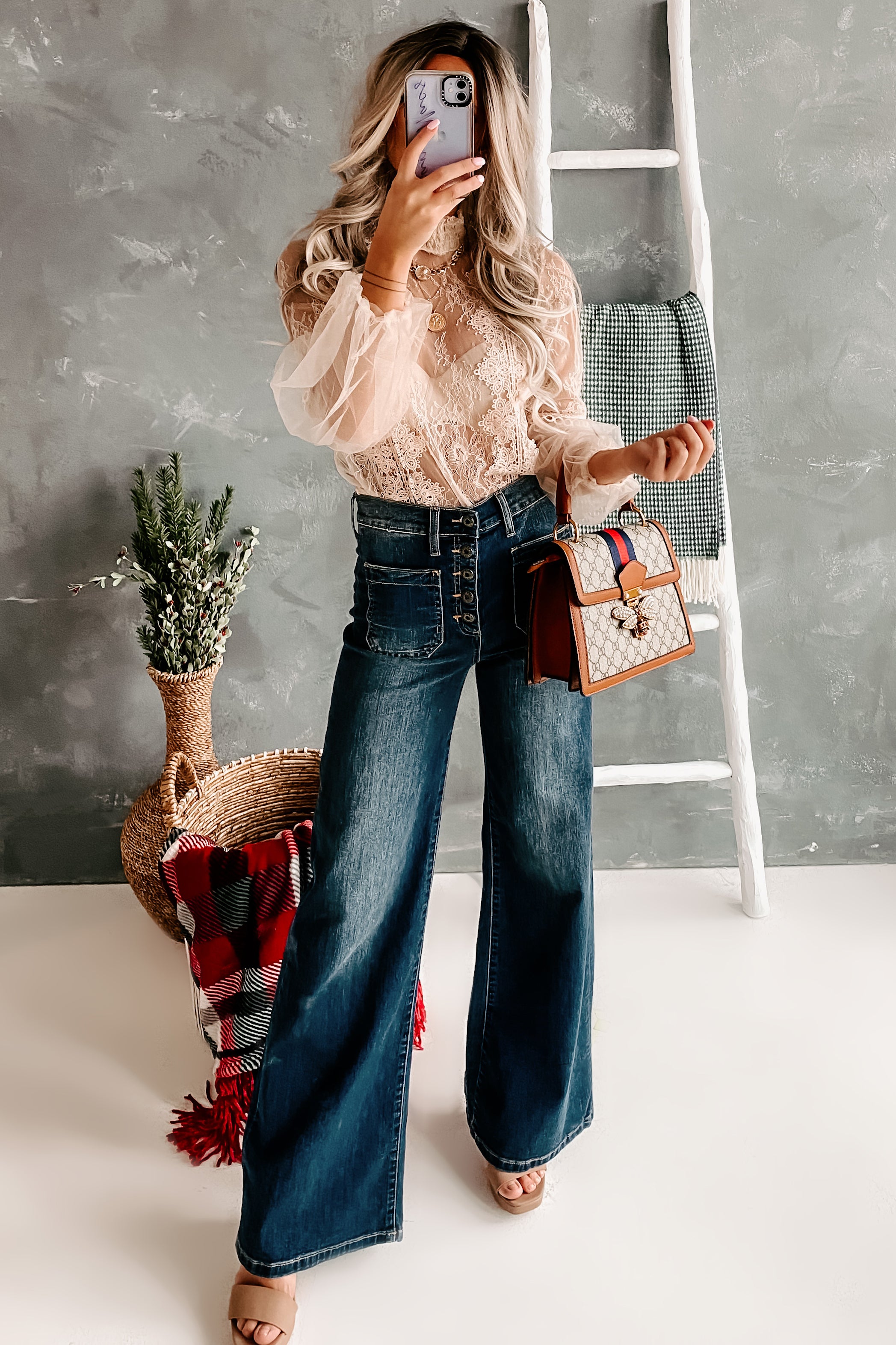 Take Responsibility Sneak Peek High Rise Button-Fly Wide Leg Jeans (Dark)-The Formal Wear