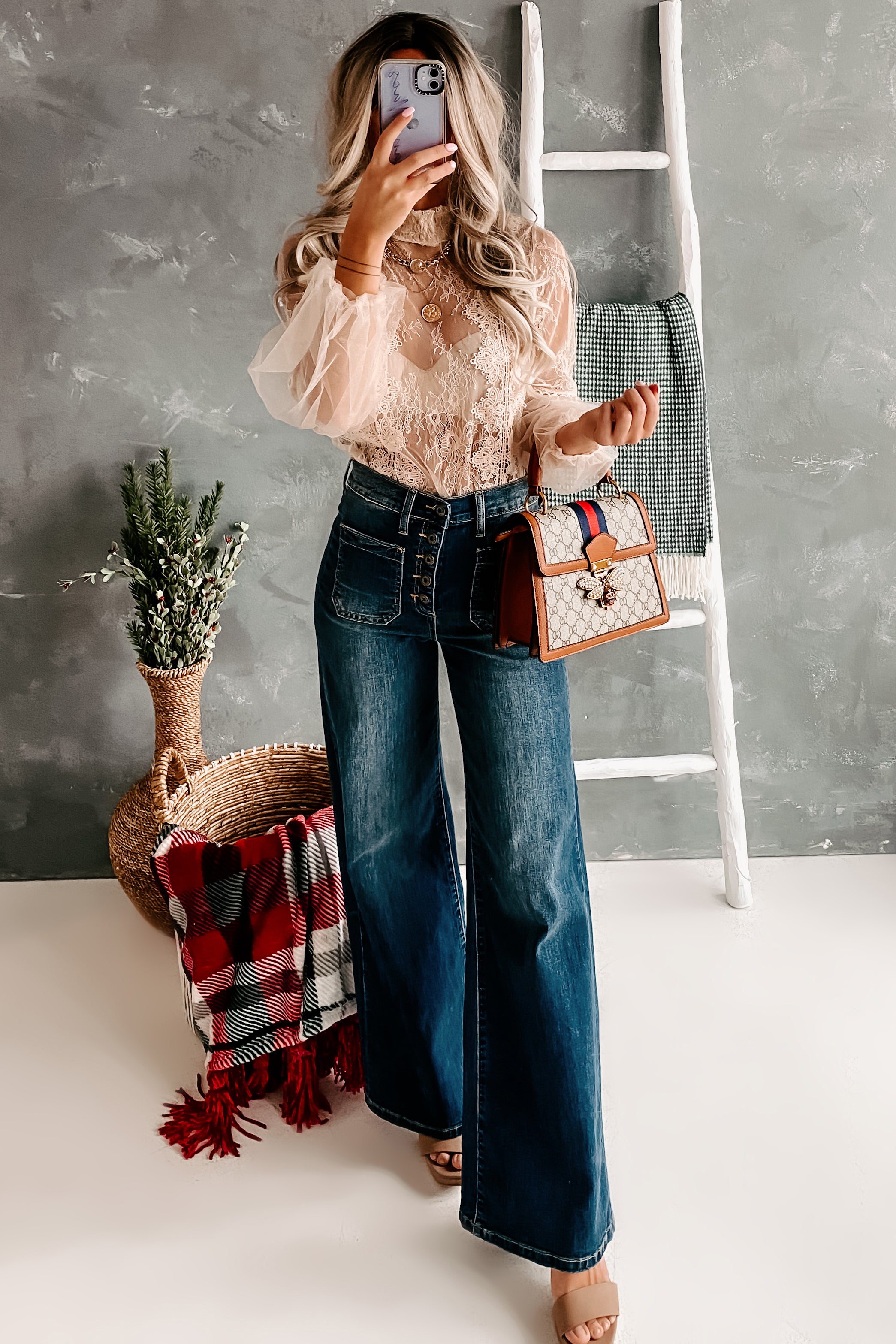 Take Responsibility Sneak Peek High Rise Button-Fly Wide Leg Jeans (Dark)-The Formal Wear