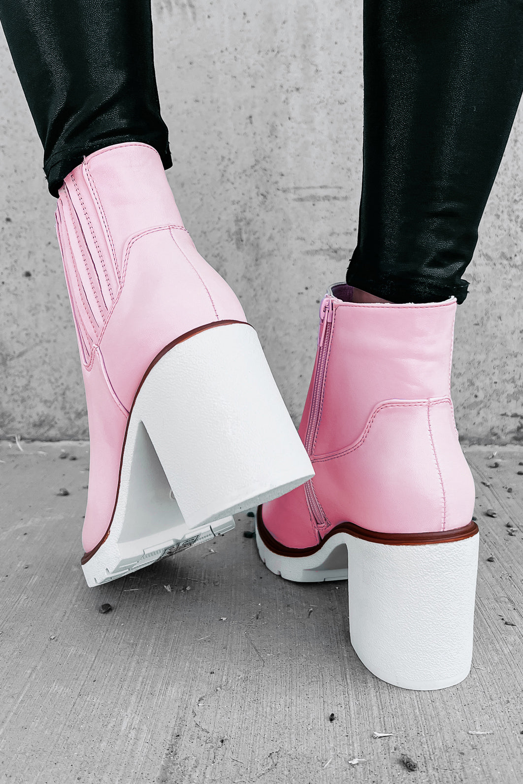 Full Of Attitude Faux Leather Platform Booties (Light Pink)-The Formal Wear