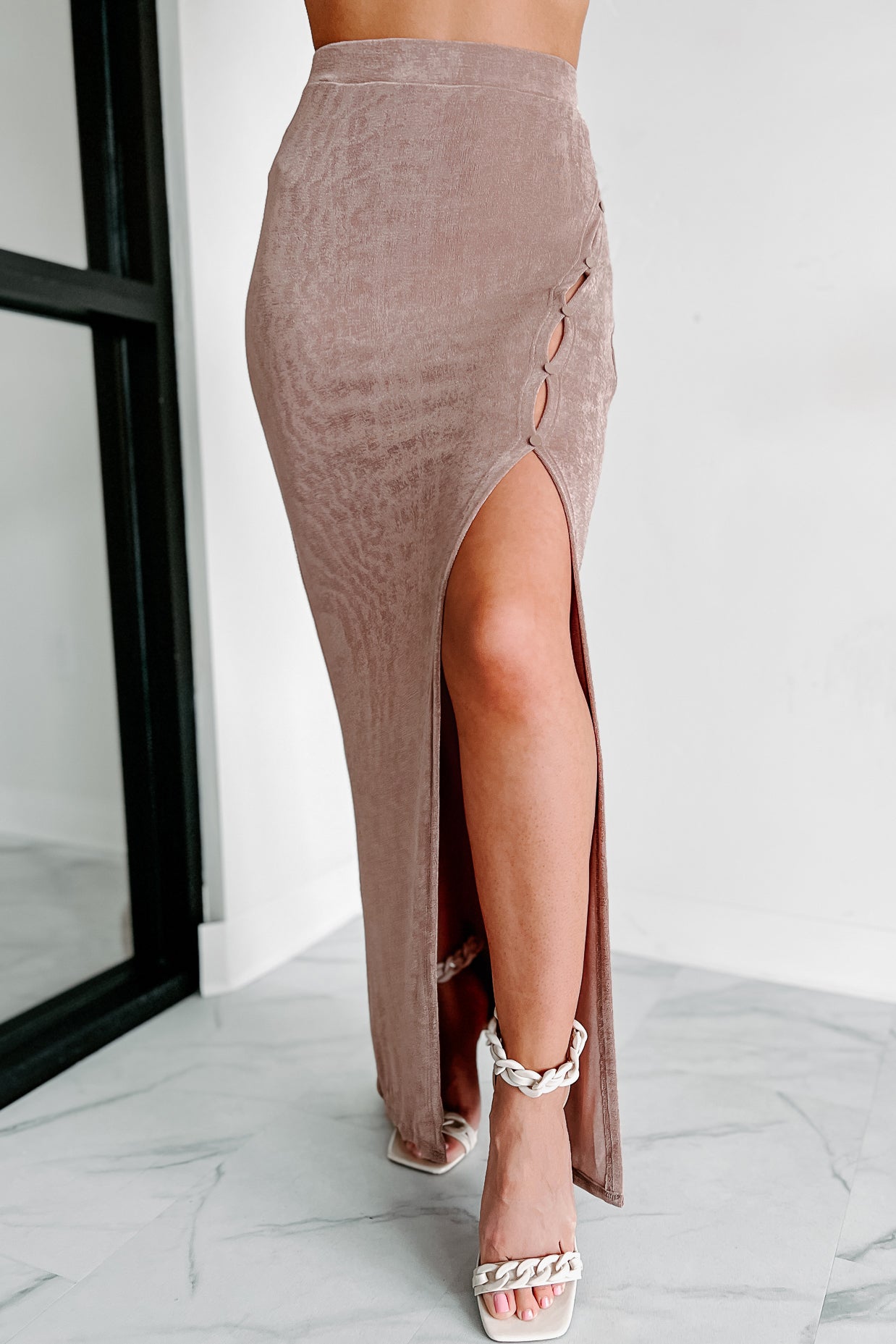 All Eyes On Me Two Piece Skirt Set (Khaki)-The Formal Wear