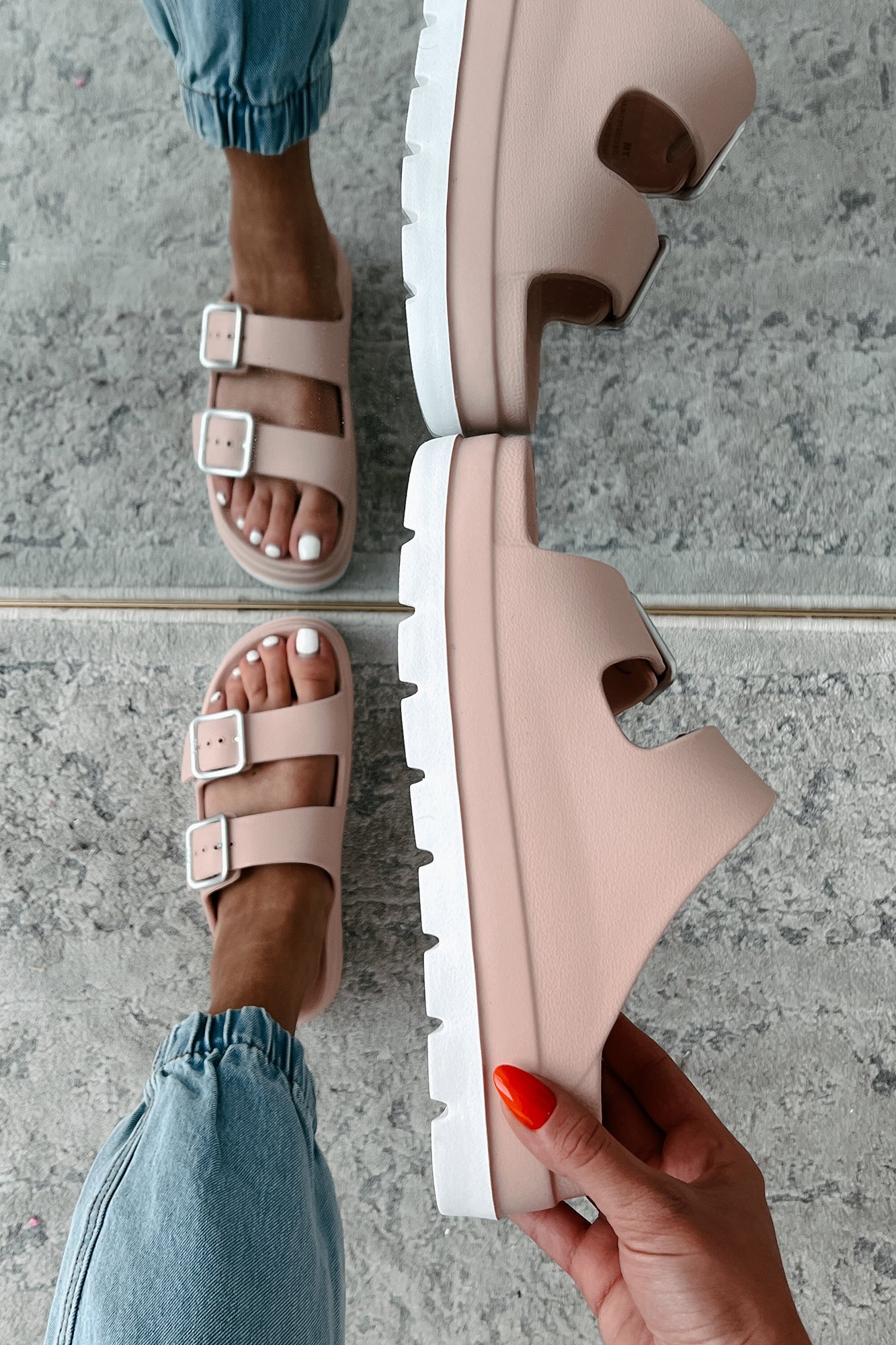 Casually Crushing Chunky Platform Sandals (Blush)-The Formal Wear