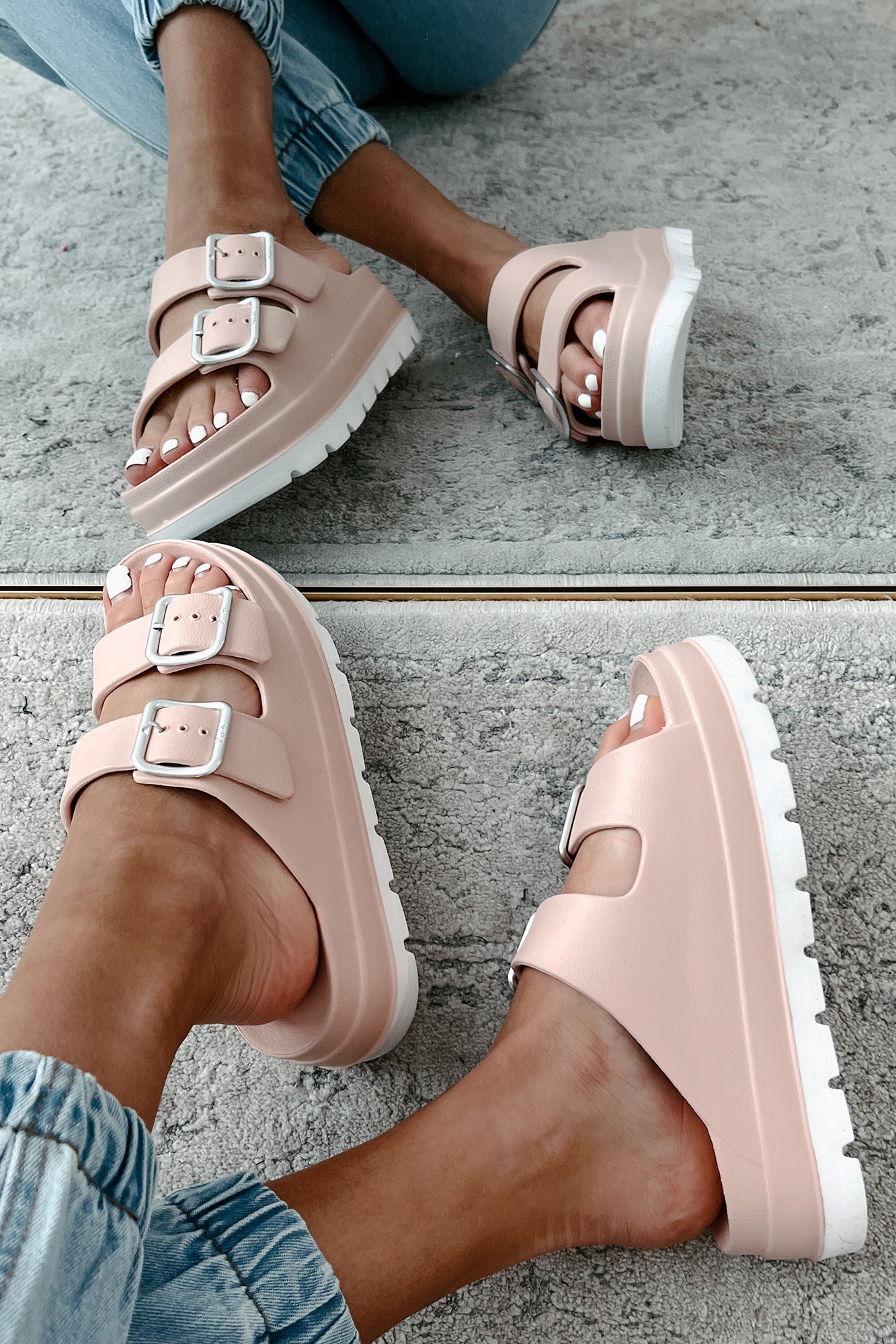 Casually Crushing Chunky Platform Sandals (Blush)-The Formal Wear