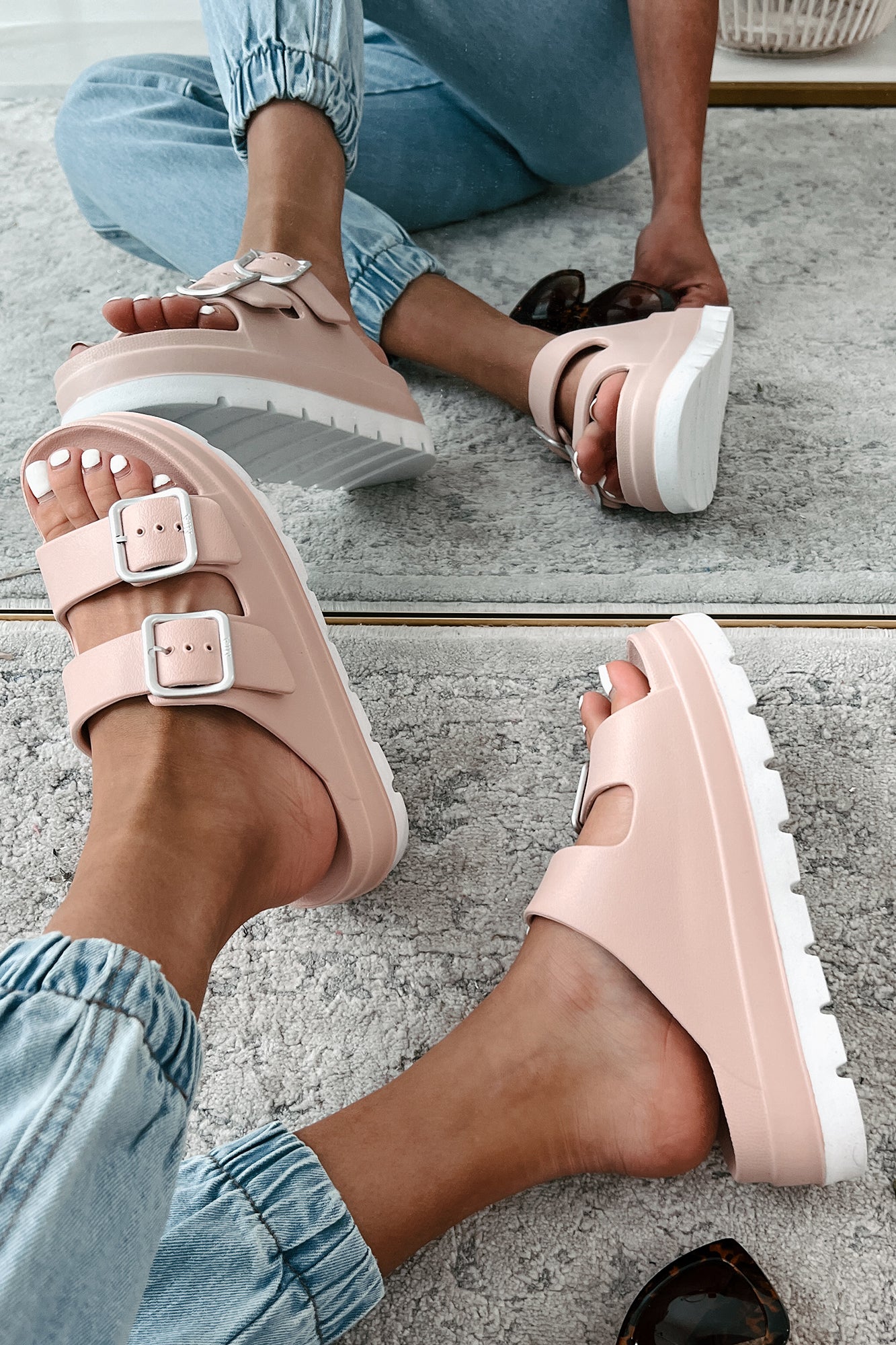 Casually Crushing Chunky Platform Sandals (Blush)-The Formal Wear