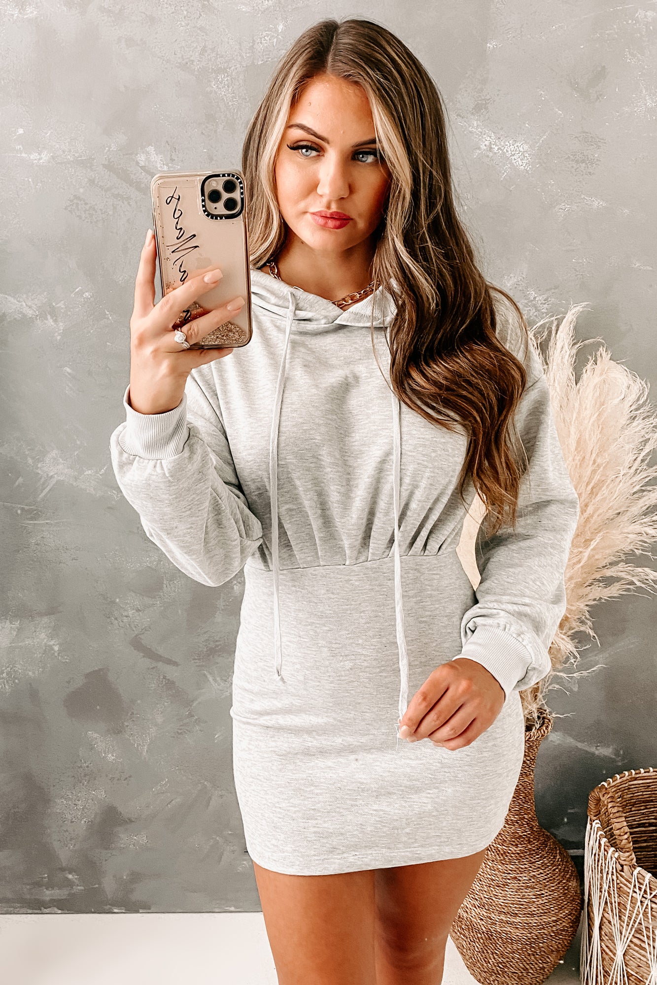 Busy Weekends Drawstring Hoodie Dress (Heather Grey)-The Formal Wear