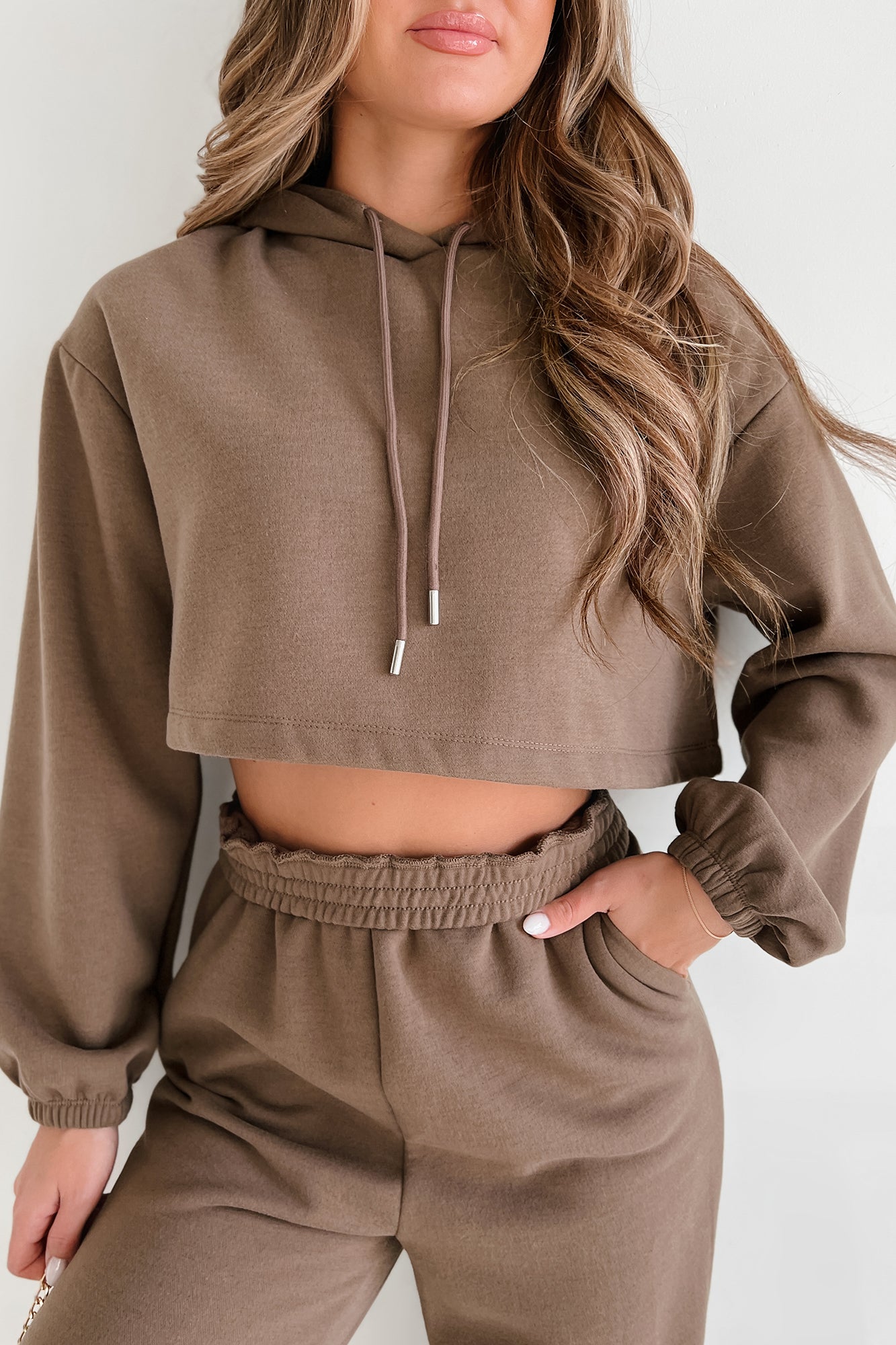 Putting Life On Hold Fleece Two-Piece Jogger Set (Mocha)-The Formal Wear
