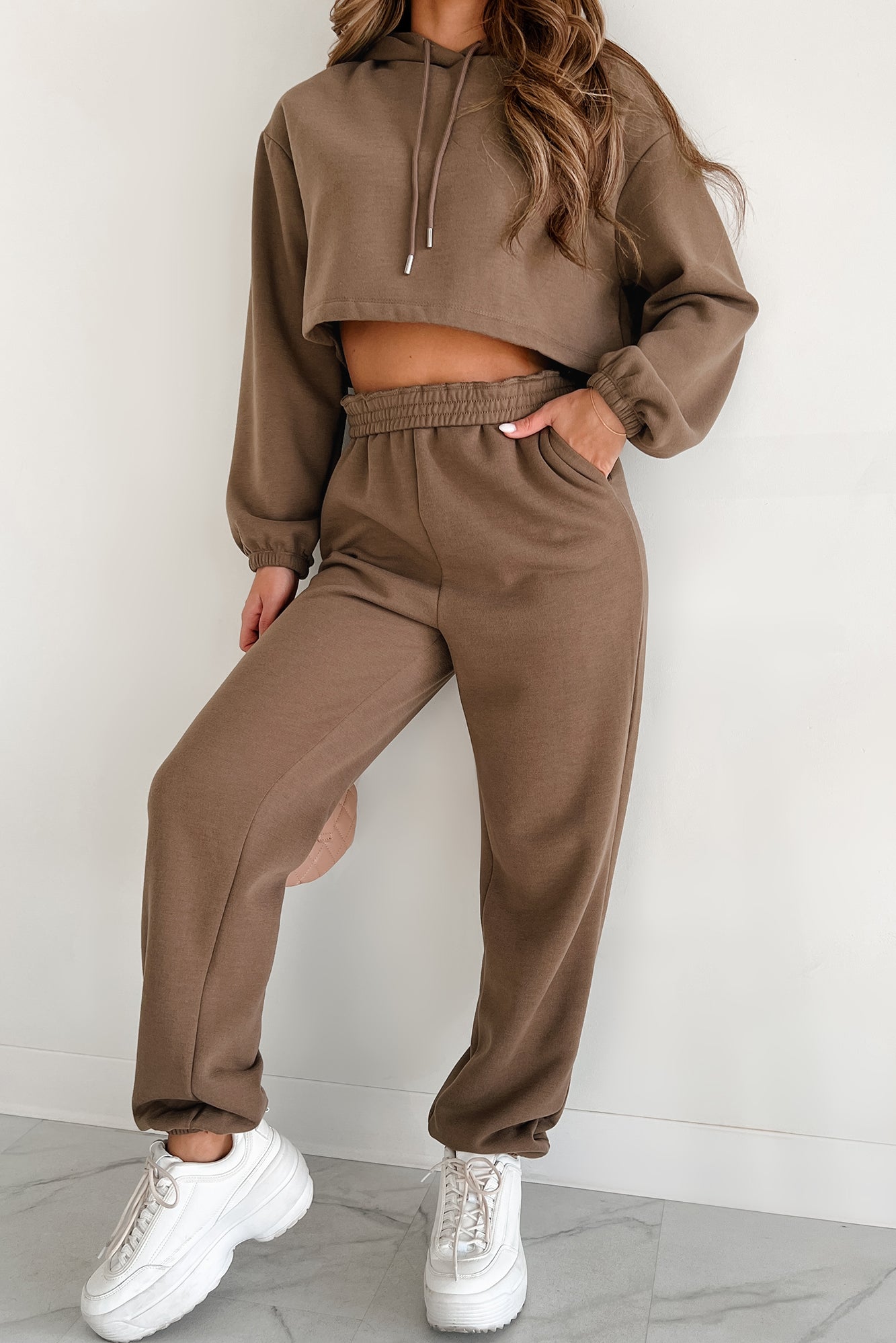 Putting Life On Hold Fleece Two-Piece Jogger Set (Mocha)-The Formal Wear