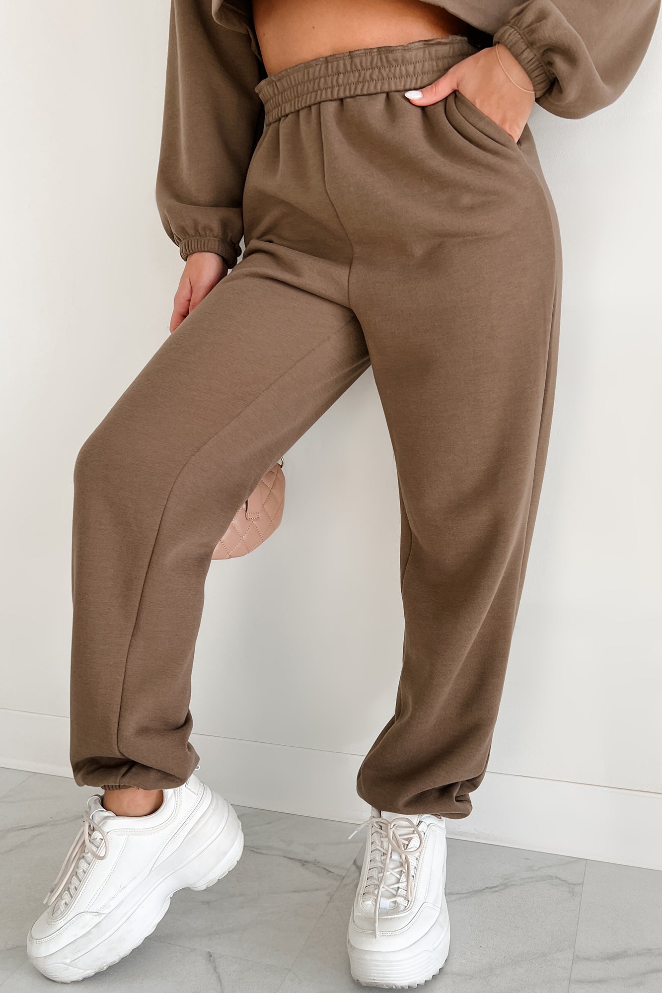Putting Life On Hold Fleece Two-Piece Jogger Set (Mocha)-The Formal Wear