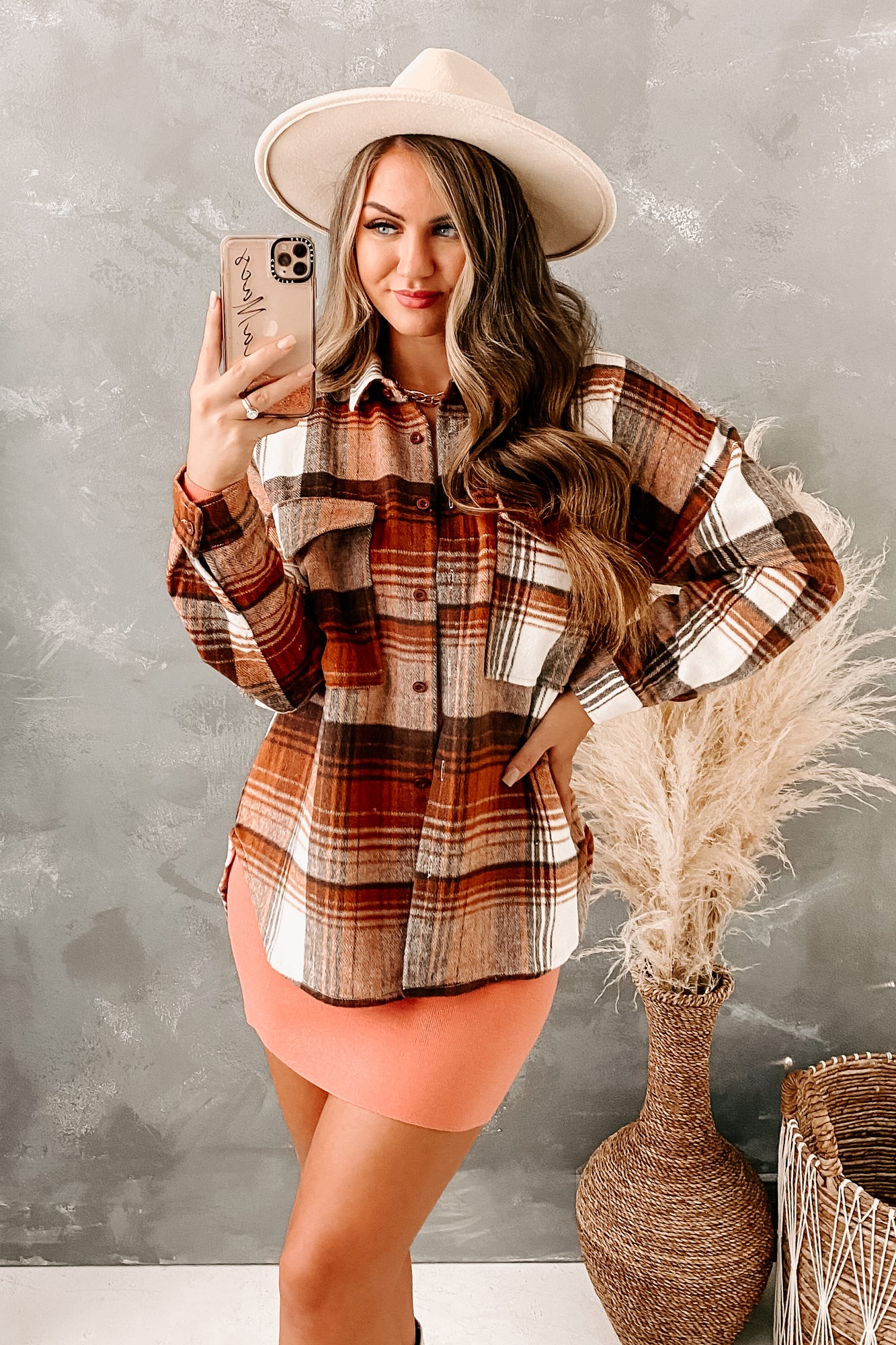 Brisk Bliss Oversized Plaid Shacket (Rust Multi)-The Formal Wear