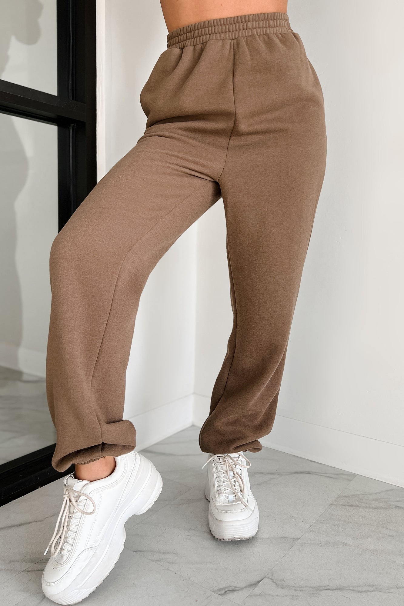 Putting Life On Hold Fleece Two-Piece Jogger Set (Mocha)-The Formal Wear