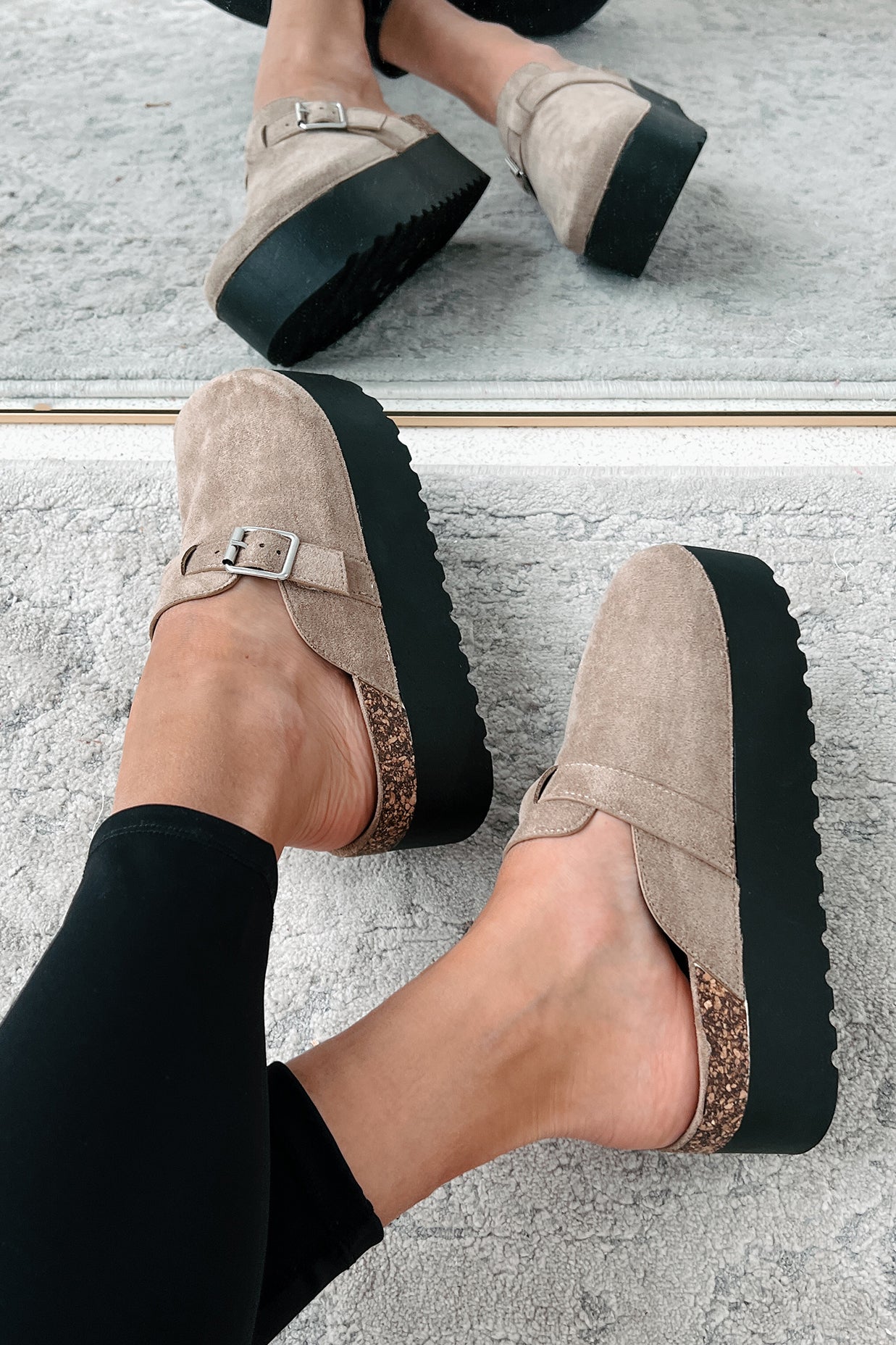 Been There Before Faux Suede Platform Clogs (Oat)-The Formal Wear