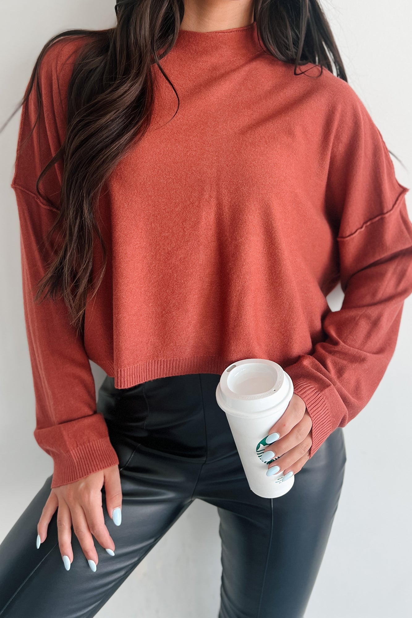 Tabitha Long Sleeve Zenana Top (Rust)-The Formal Wear