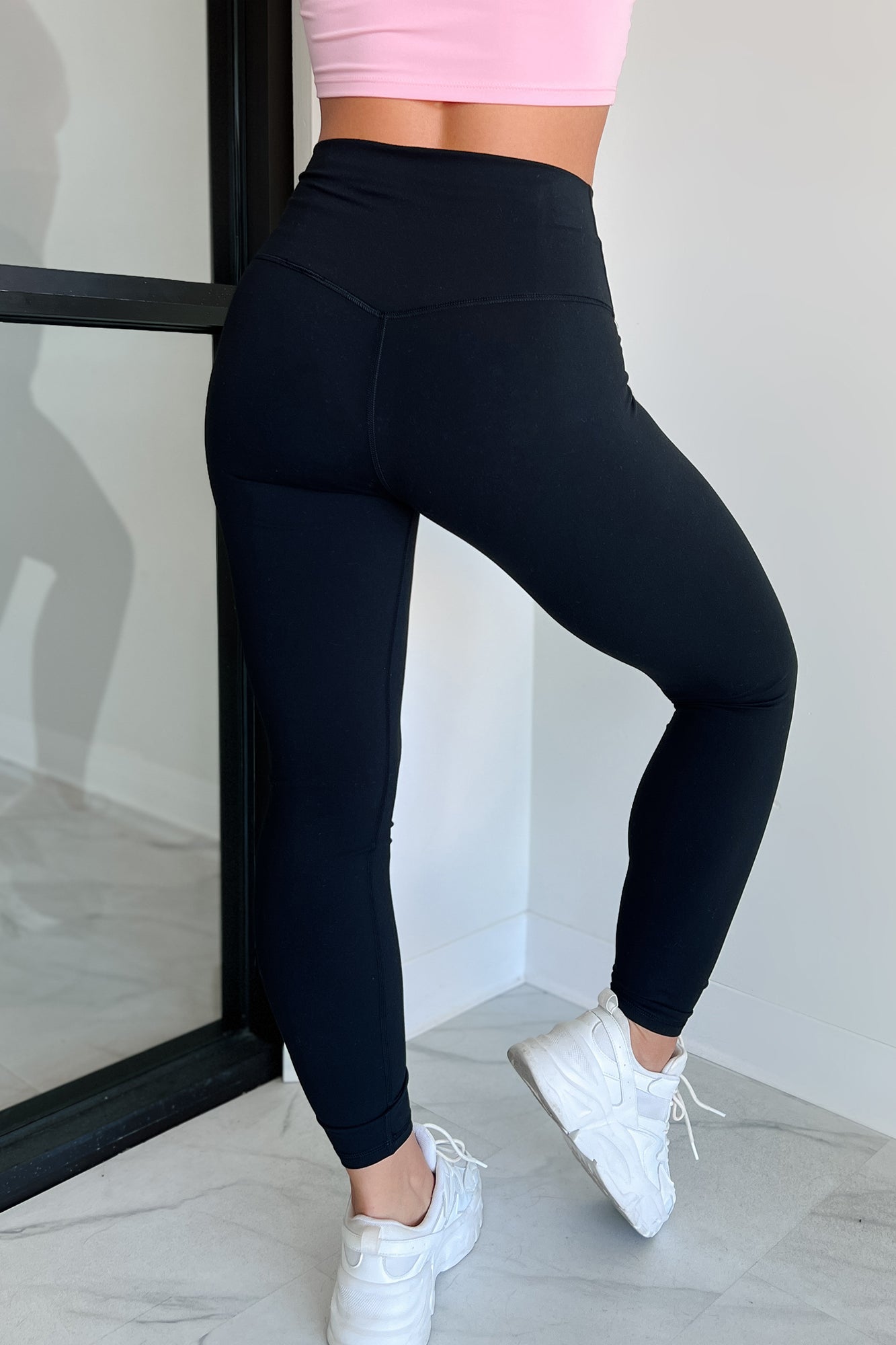 Relentless Effort Cross-Over Waist Leggings (Black)-The Formal Wear