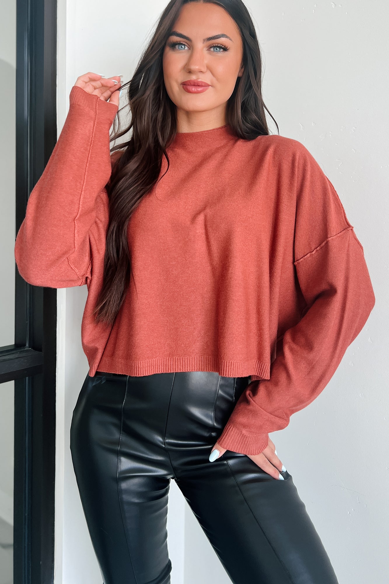 Tabitha Long Sleeve Zenana Top (Rust)-The Formal Wear