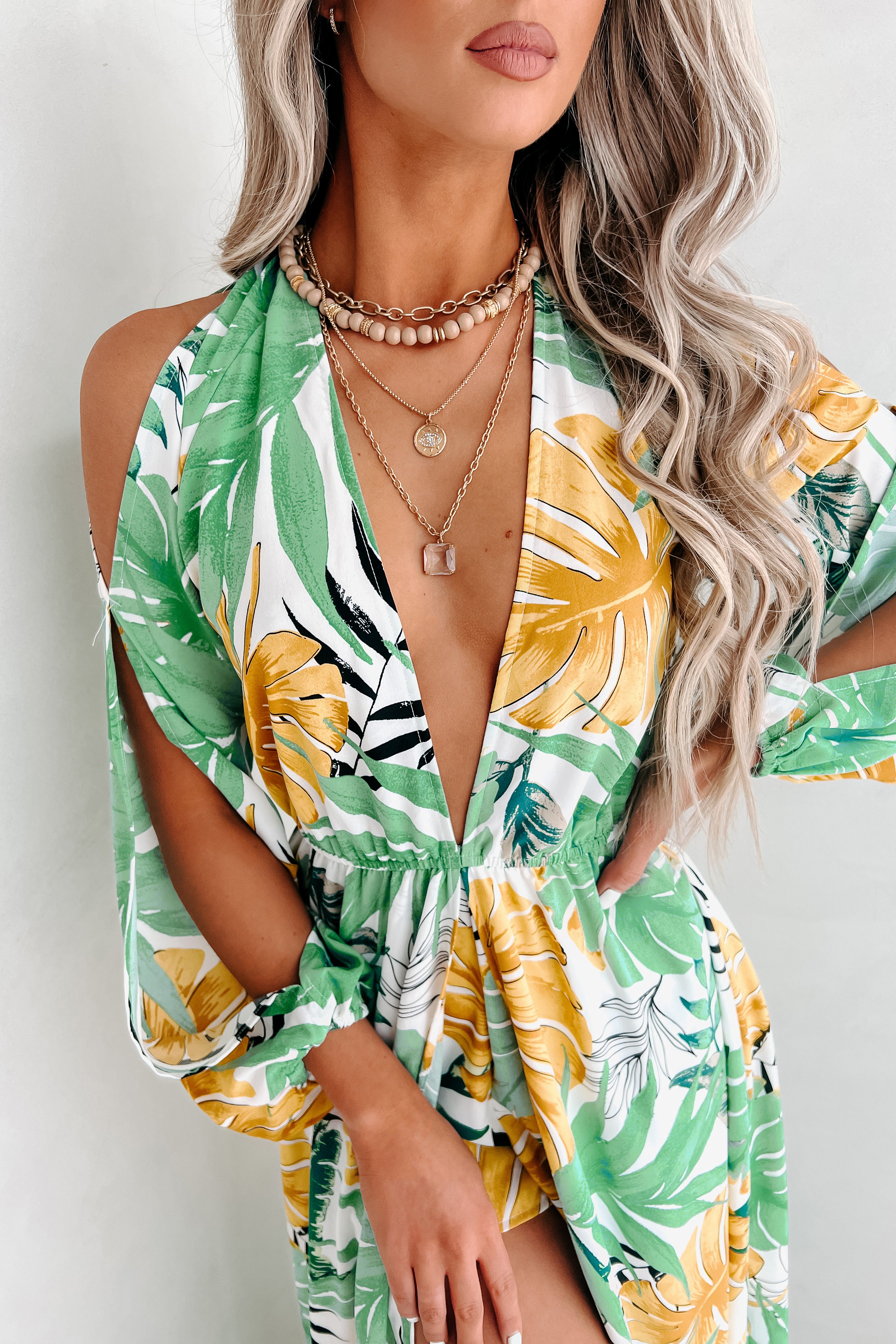 Bali Bombshell Tropical Print Raxi (Off White/Green)-The Formal Wear
