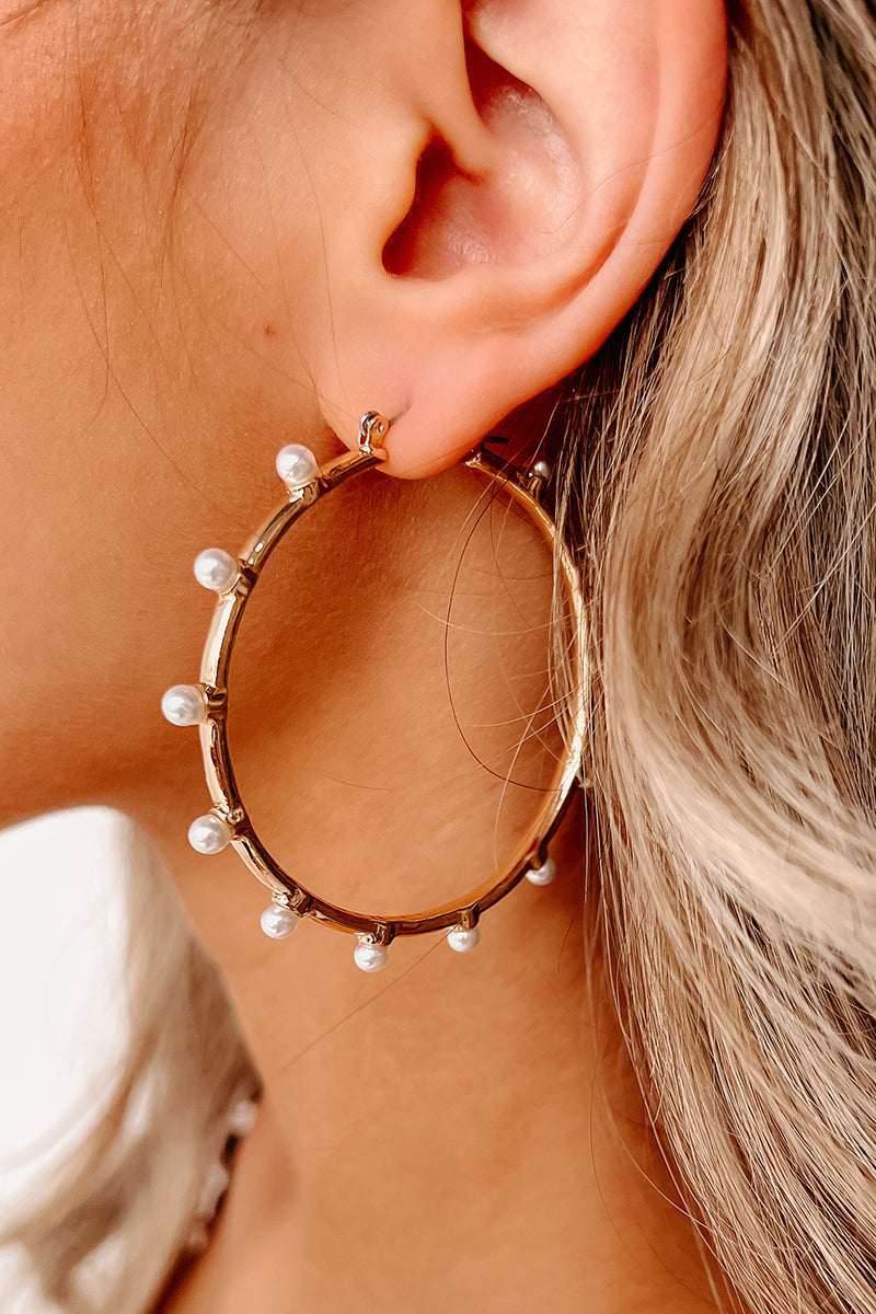 Elegant Attraction Pearl Hoop Earrings (Gold)-The Formal Wear
