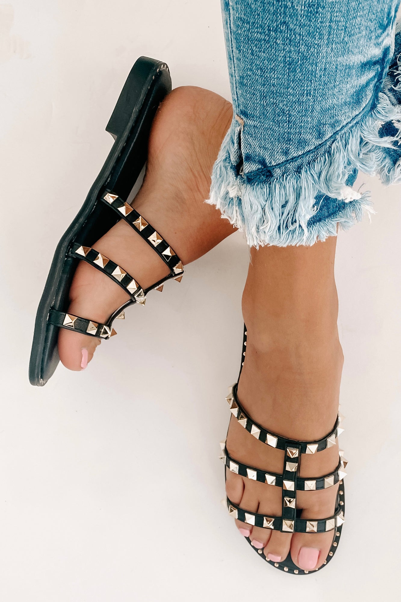 No Promises Studded Sandals (Black)-The Formal Wear