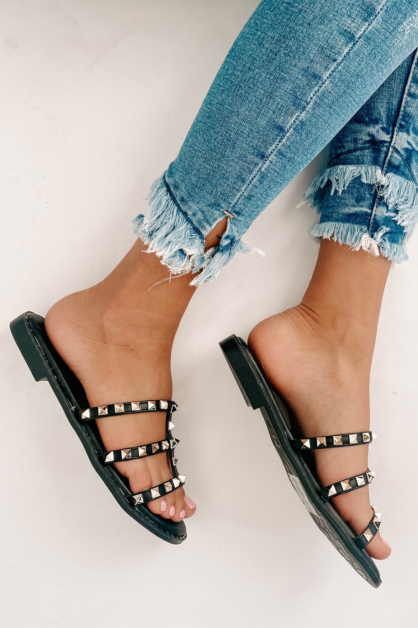 IMPERFECT No Promises Studded Sandals (Black)-The Formal Wear