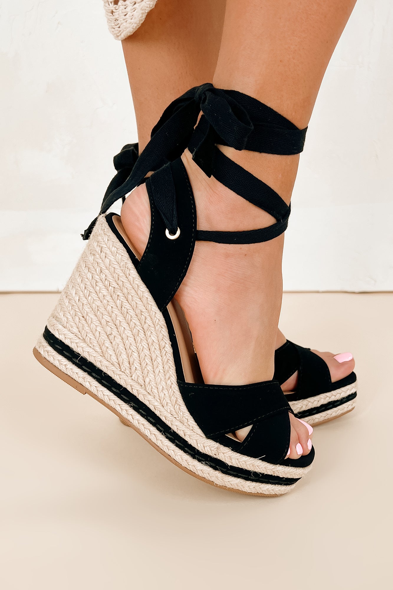 Confidence Factor Ankle Wrap Platform Wedge Sandals (Black)-The Formal Wear