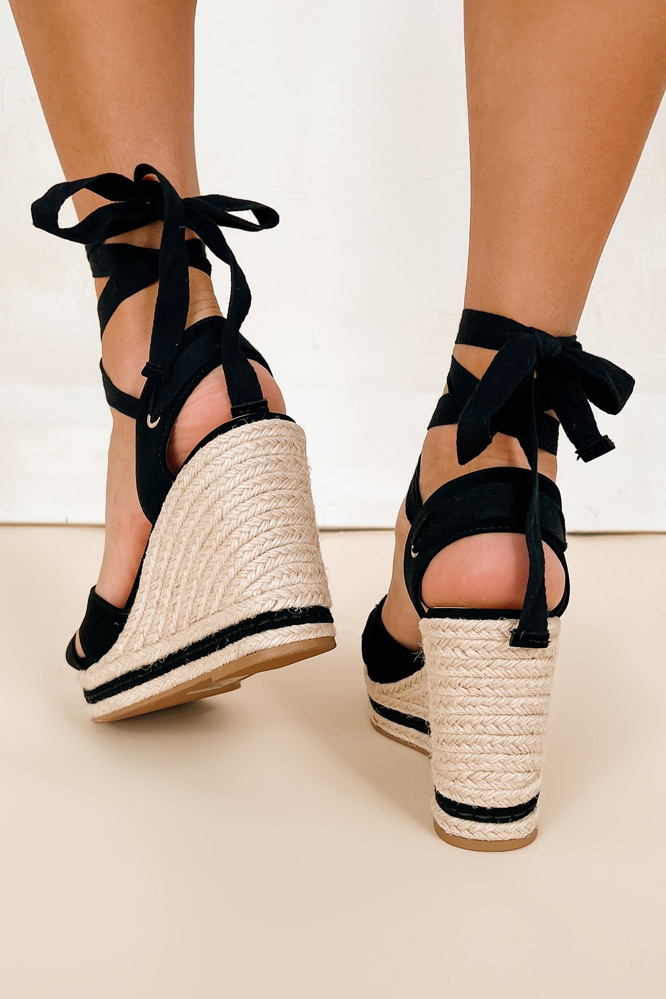 Confidence Factor Ankle Wrap Platform Wedge Sandals (Black)-The Formal Wear