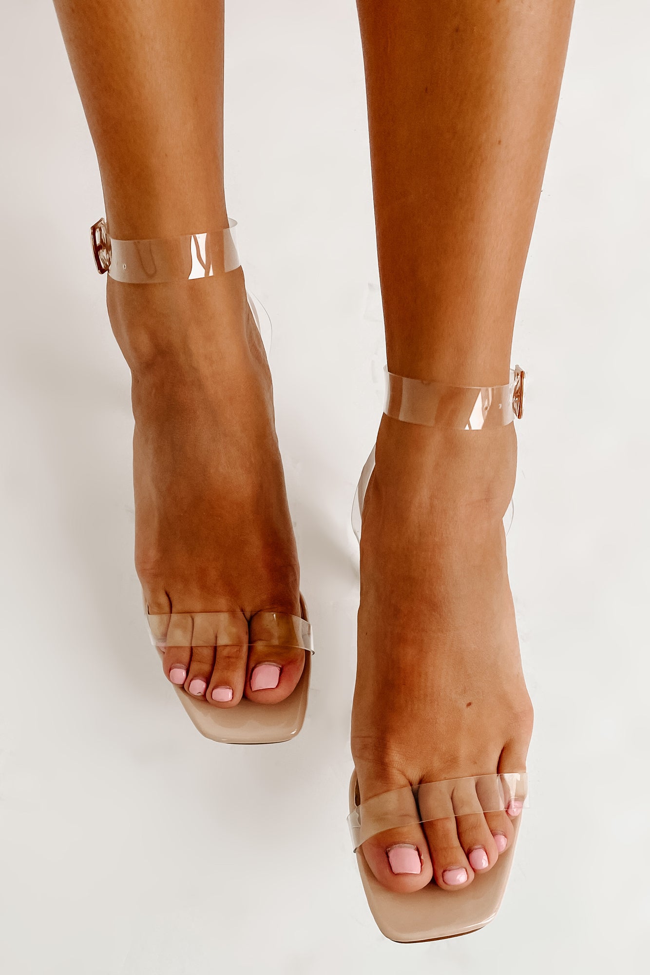 Till Next Time Clear Square Toe Heels (Nude Patent)-The Formal Wear