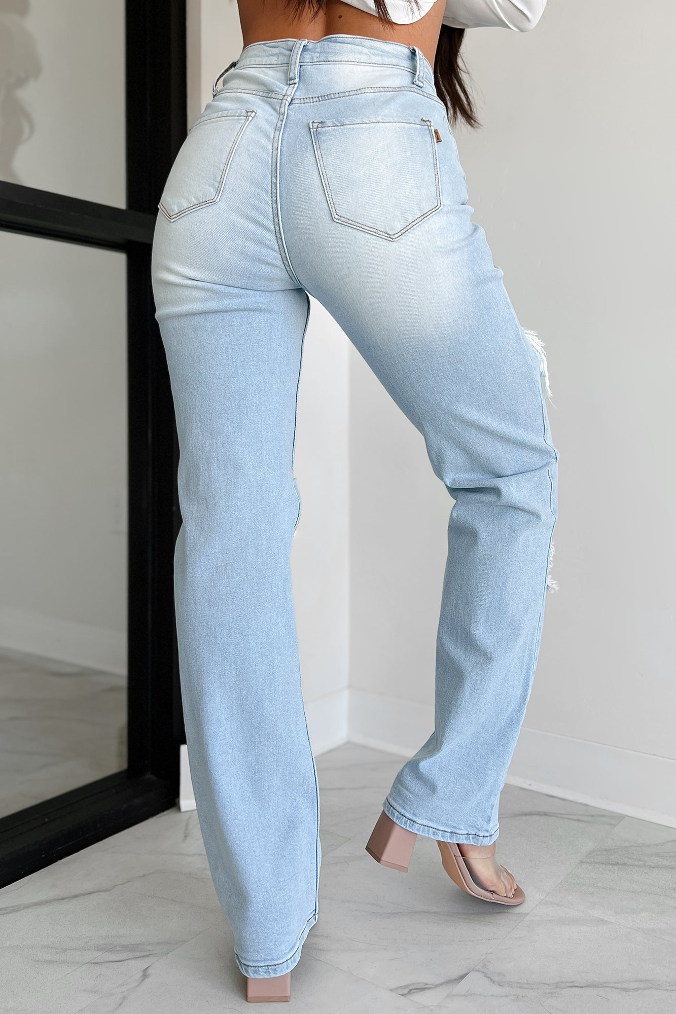 Only Good Days High Rise Distressed Wide Leg Jeans (Light)-The Formal Wear