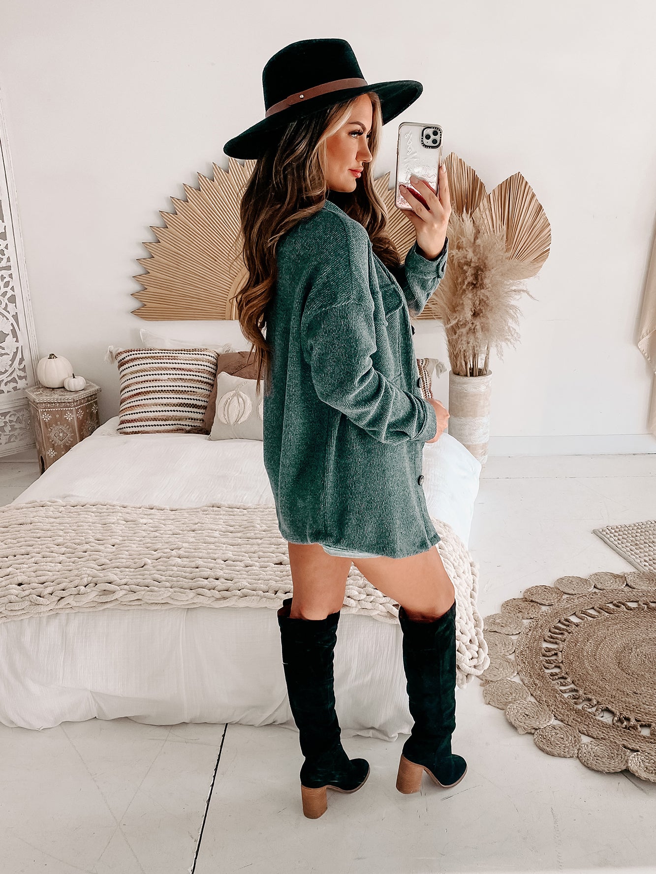 Basic Beliefs Oversized Textured Knit Shacket (Hunter Green)-The Formal Wear