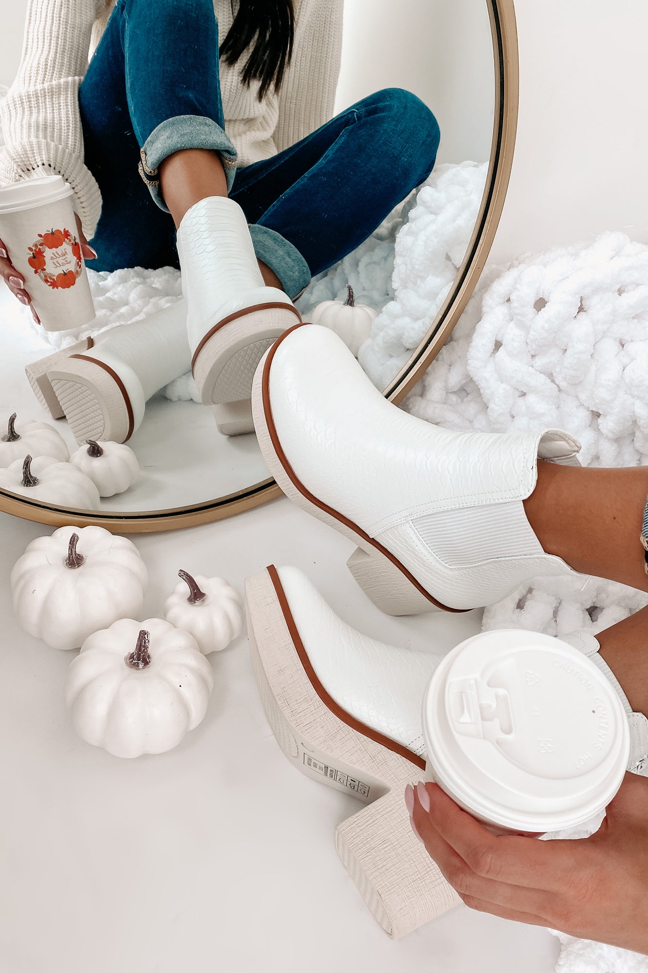 Flashback Favorites Textured Faux Leather Platform Booties (White)-The Formal Wear