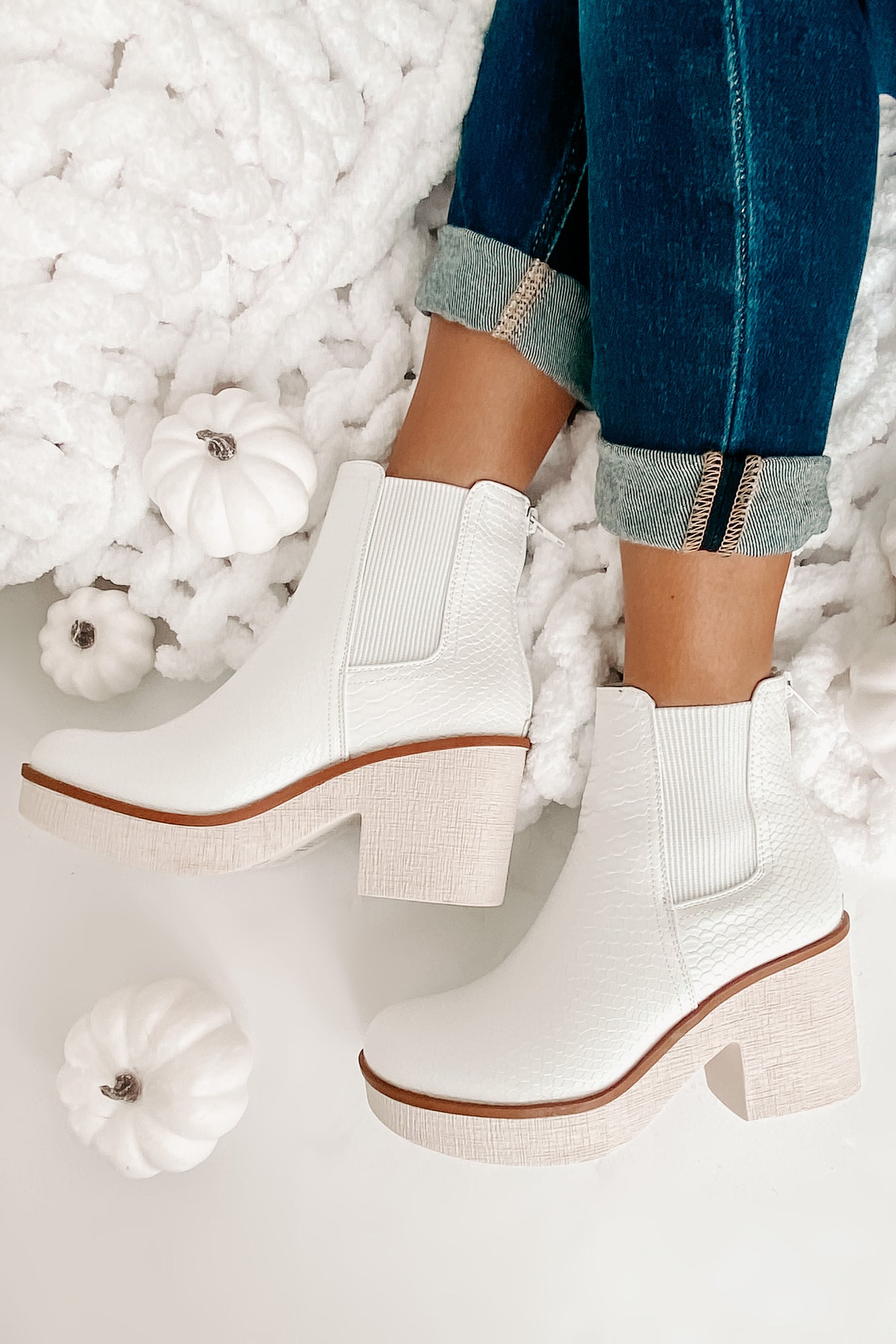 Flashback Favorites Textured Faux Leather Platform Booties (White)-The Formal Wear