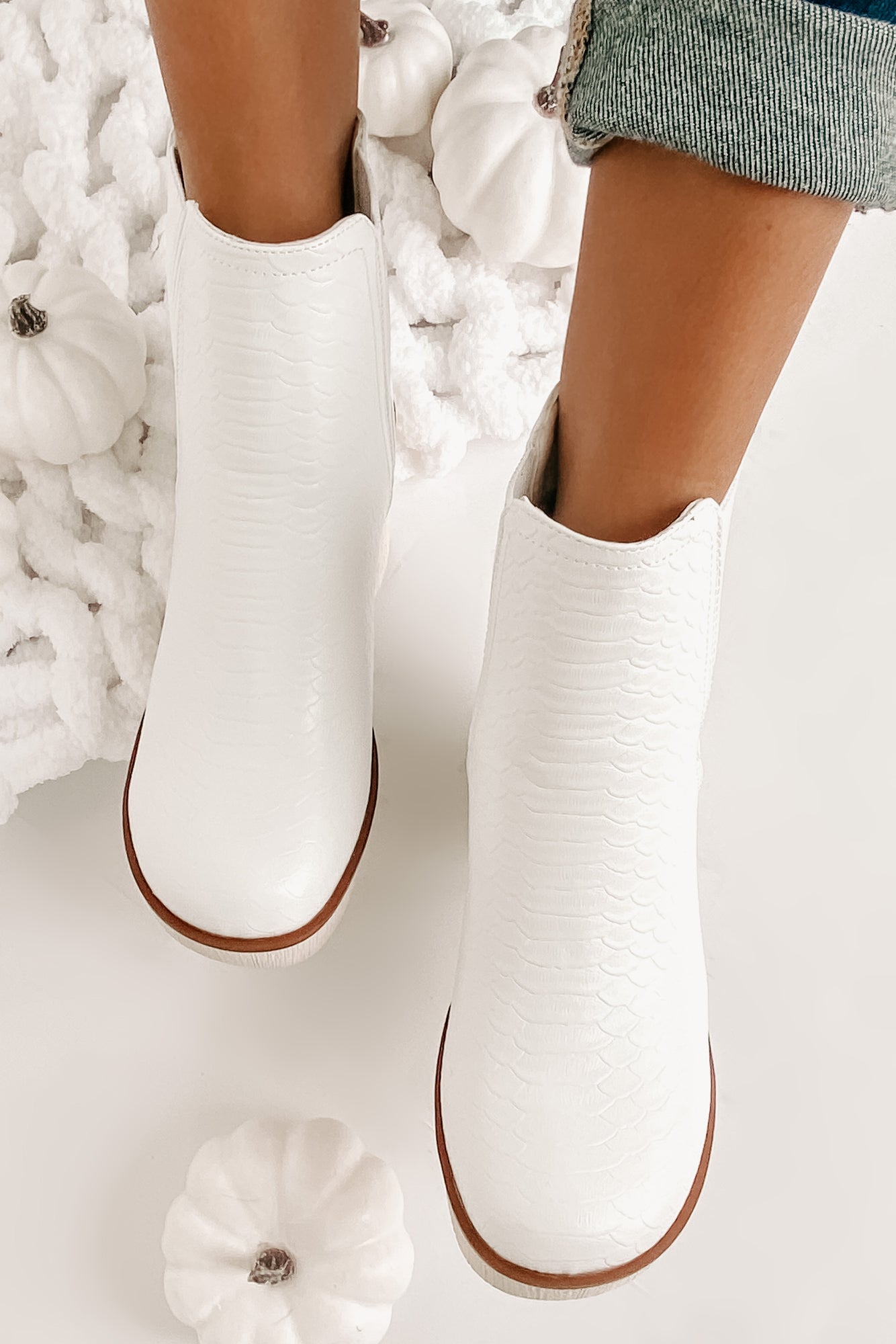 Flashback Favorites Textured Faux Leather Platform Booties (White)-The Formal Wear