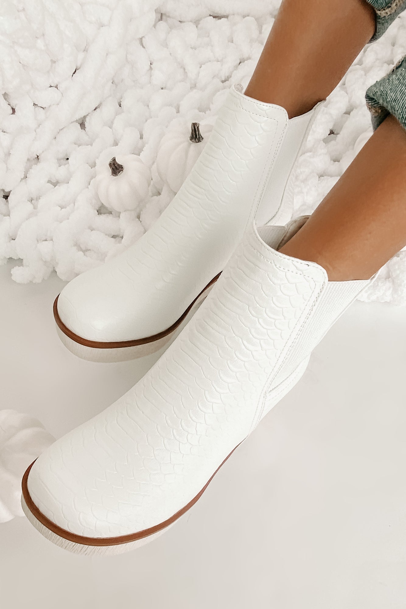 Flashback Favorites Textured Faux Leather Platform Booties (White)-The Formal Wear