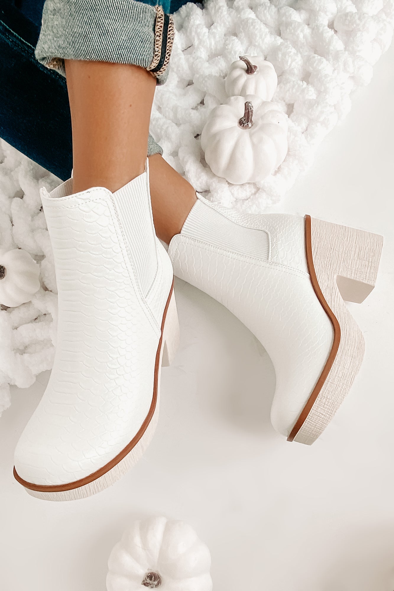 Flashback Favorites Textured Faux Leather Platform Booties (White)-The Formal Wear