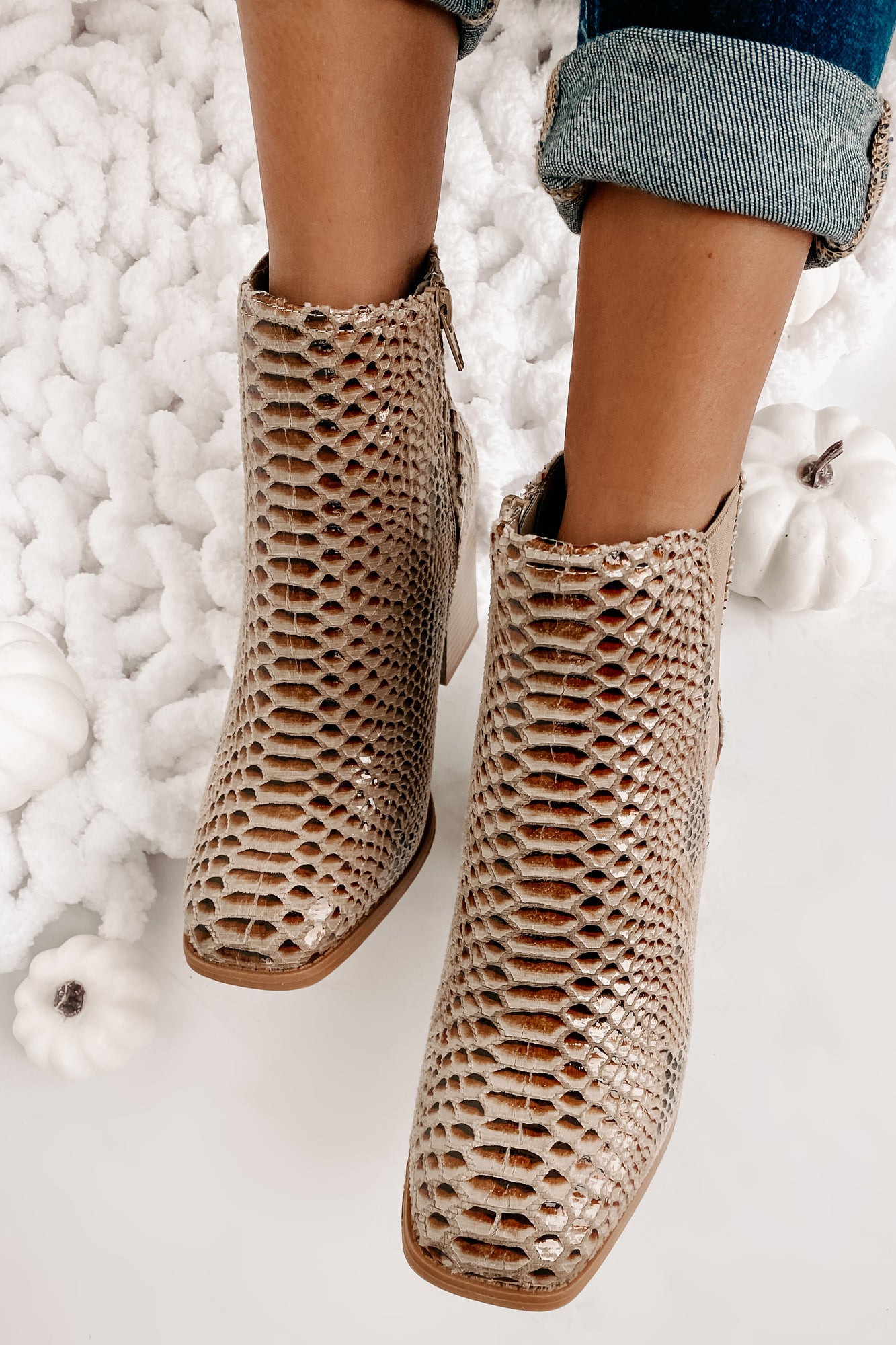 Cashin' Out Square Toed Textured Booties (Taupe)-The Formal Wear