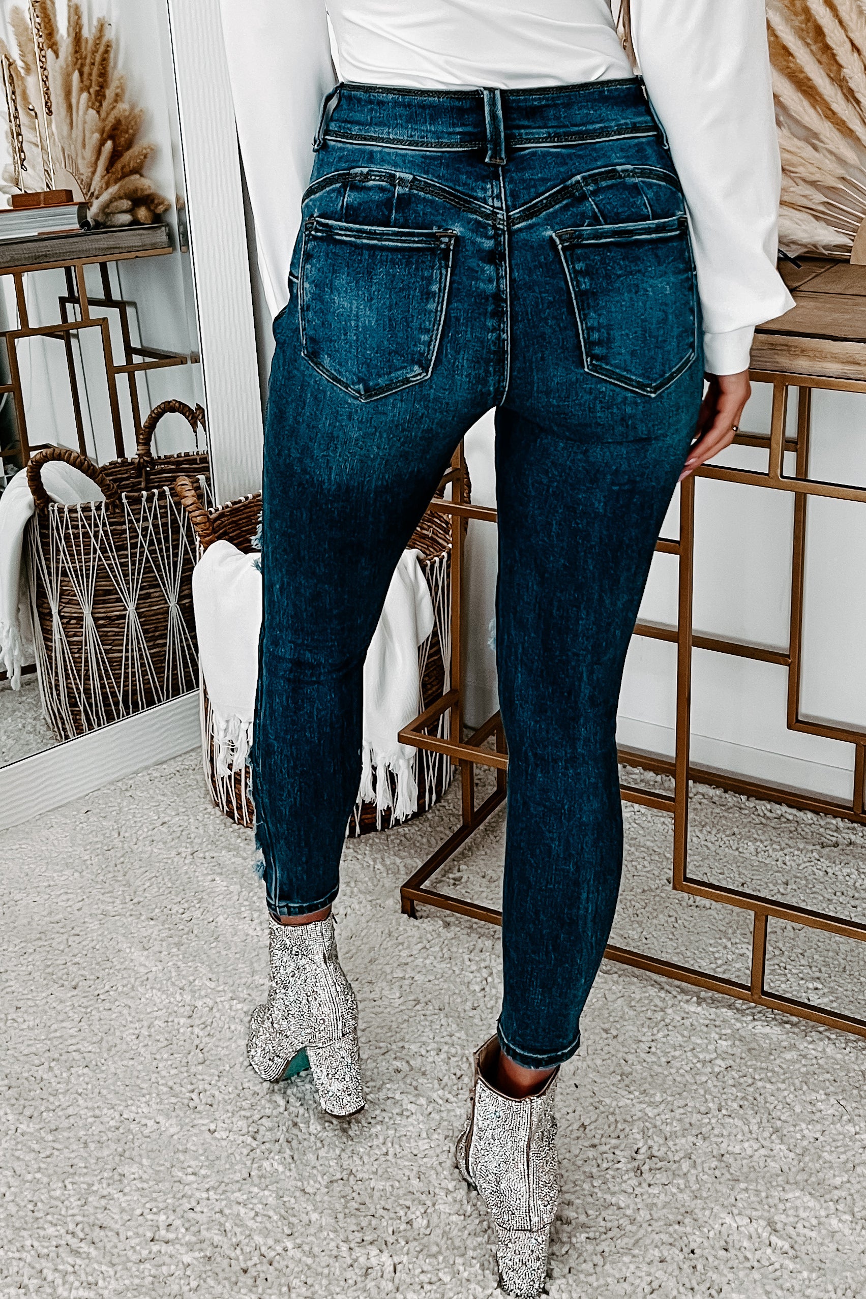 Projecting Confidence High Rise Distressed Skinny Jeans (Dark)-The Formal Wear