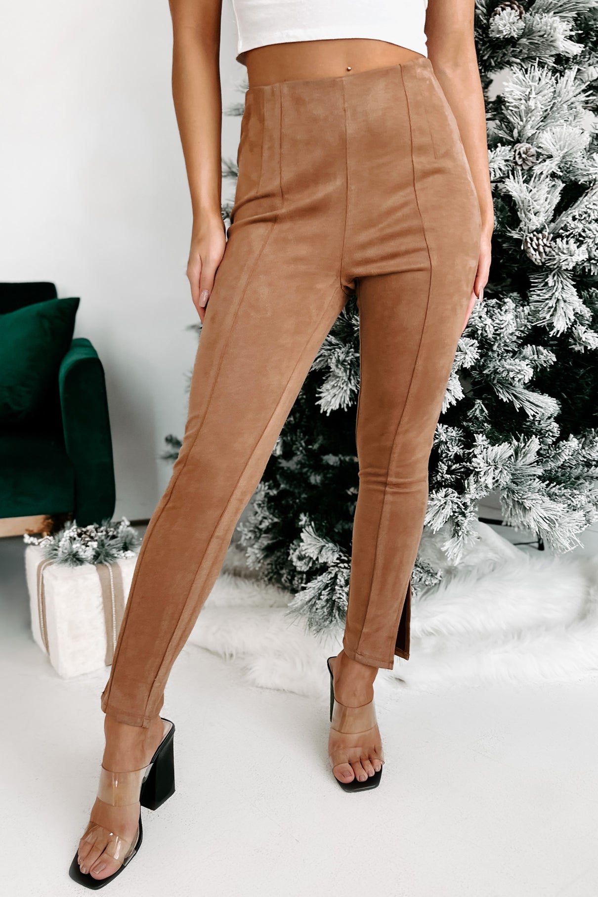 Pursuit Of Style Faux Suede Pants (Camel)-The Formal Wear