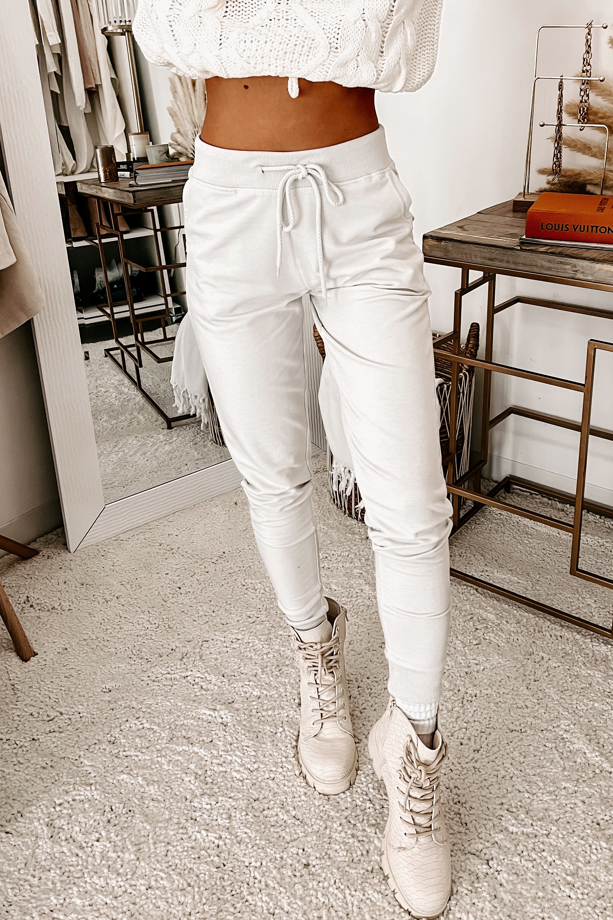 Calling For Comfort French Terry Joggers (Light Stone)-The Formal Wear
