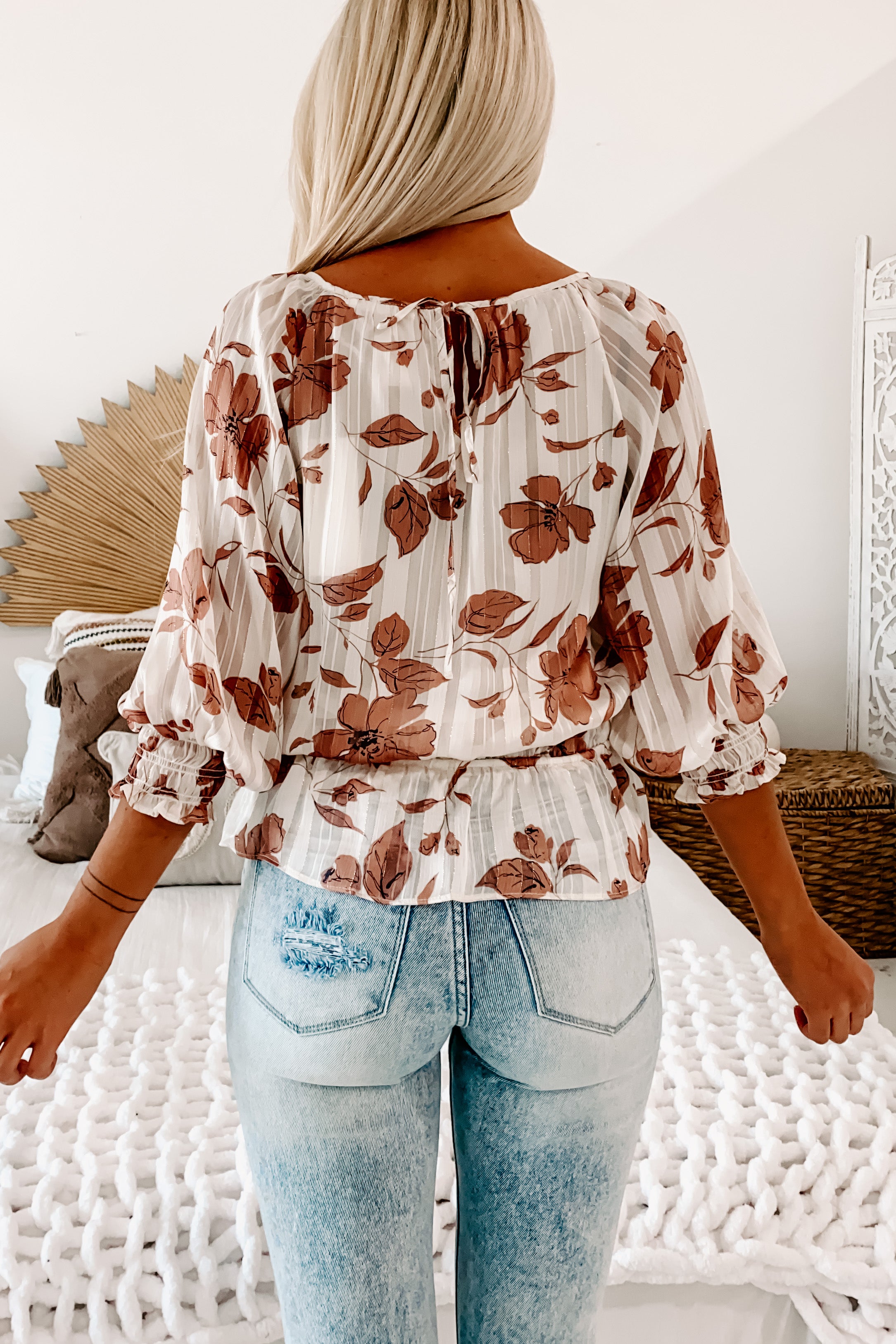 Modern Sophistication Floral Blouse (Cream Brown)-The Formal Wear