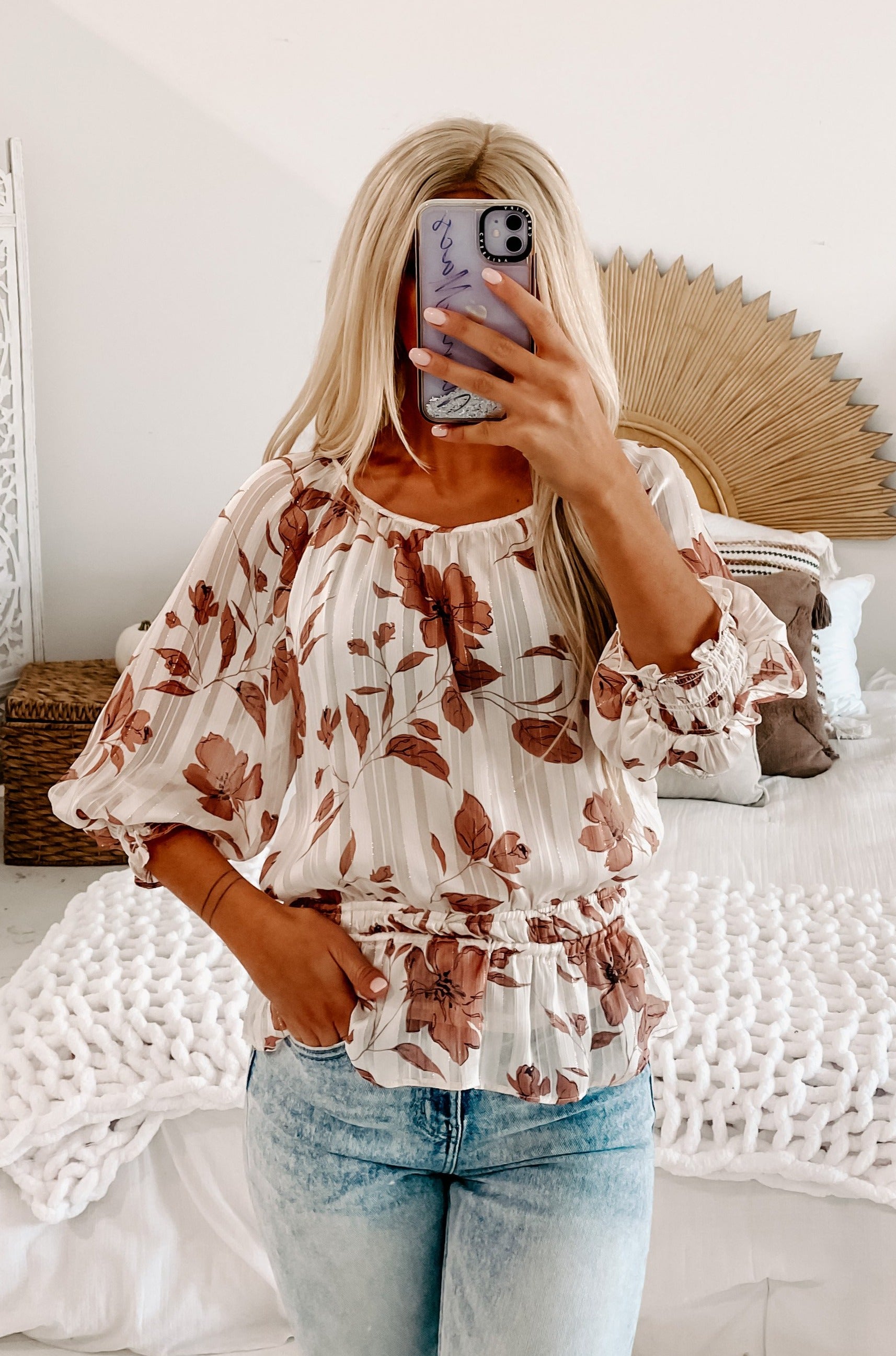 Modern Sophistication Floral Blouse (Cream Brown)-The Formal Wear