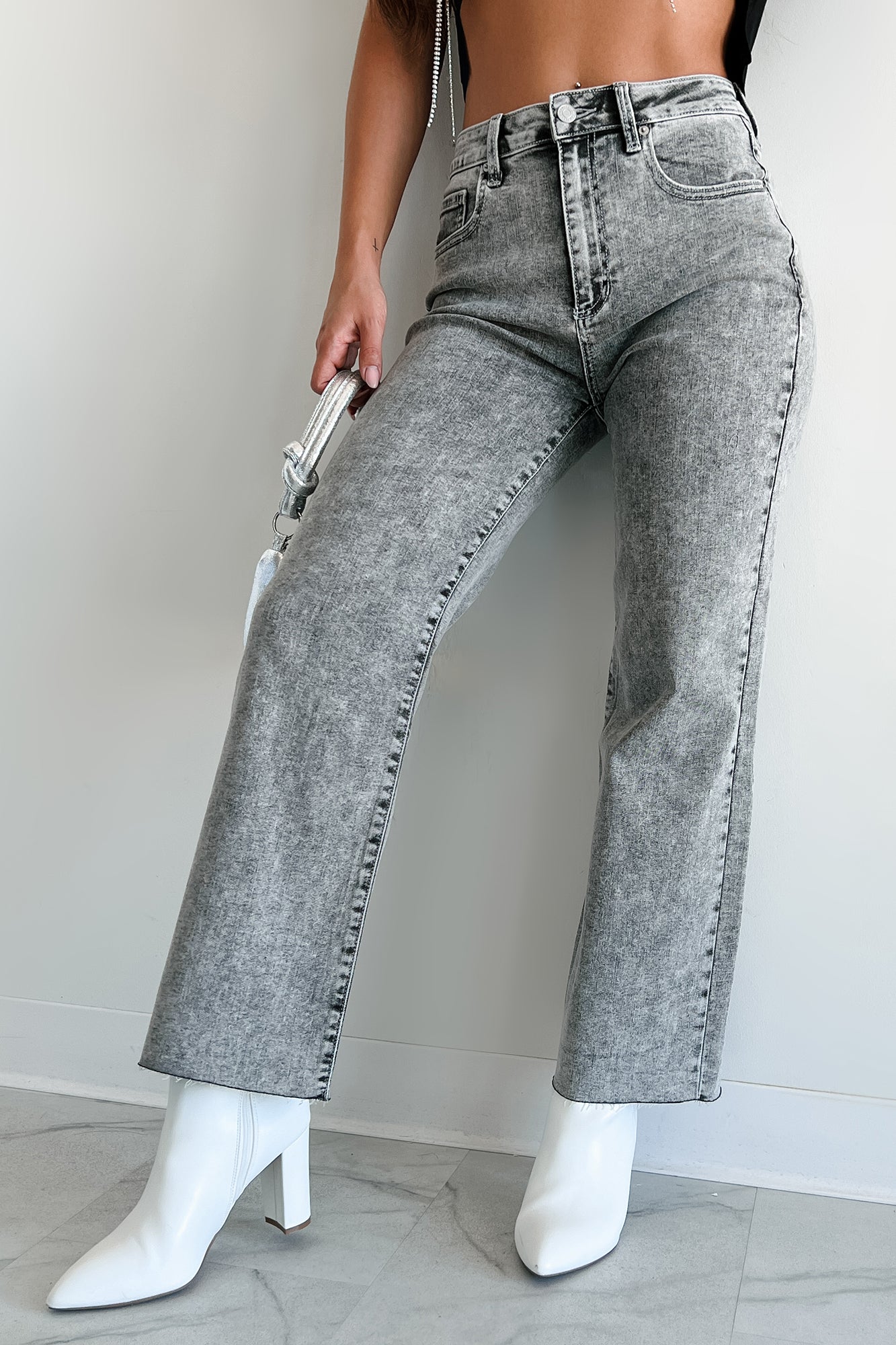 Tannis High Rise Wide Leg Sneak Peek Jeans (Light Acid)-The Formal Wear