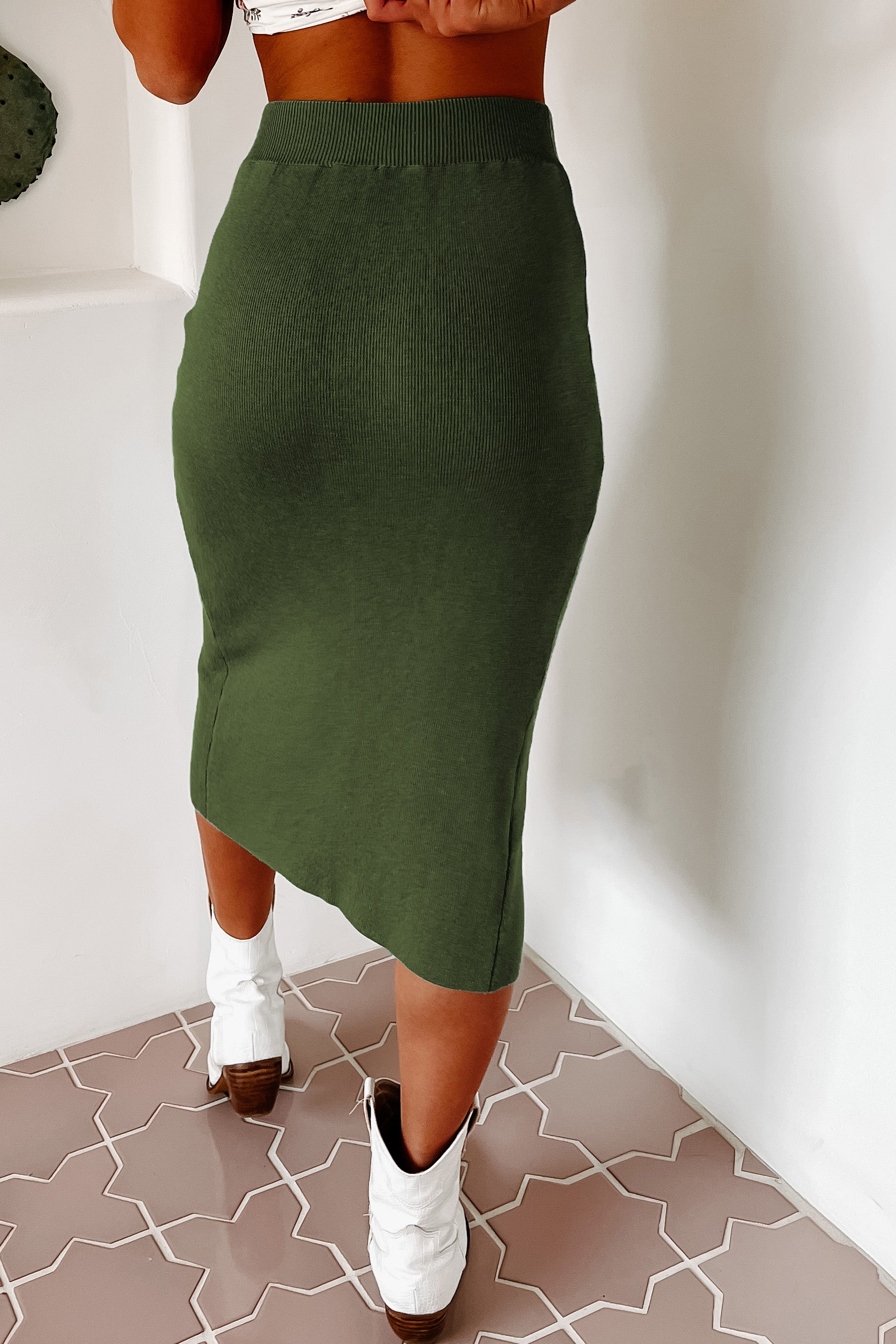 Melodic Musings Knit Midi Skirt (Green)-The Formal Wear