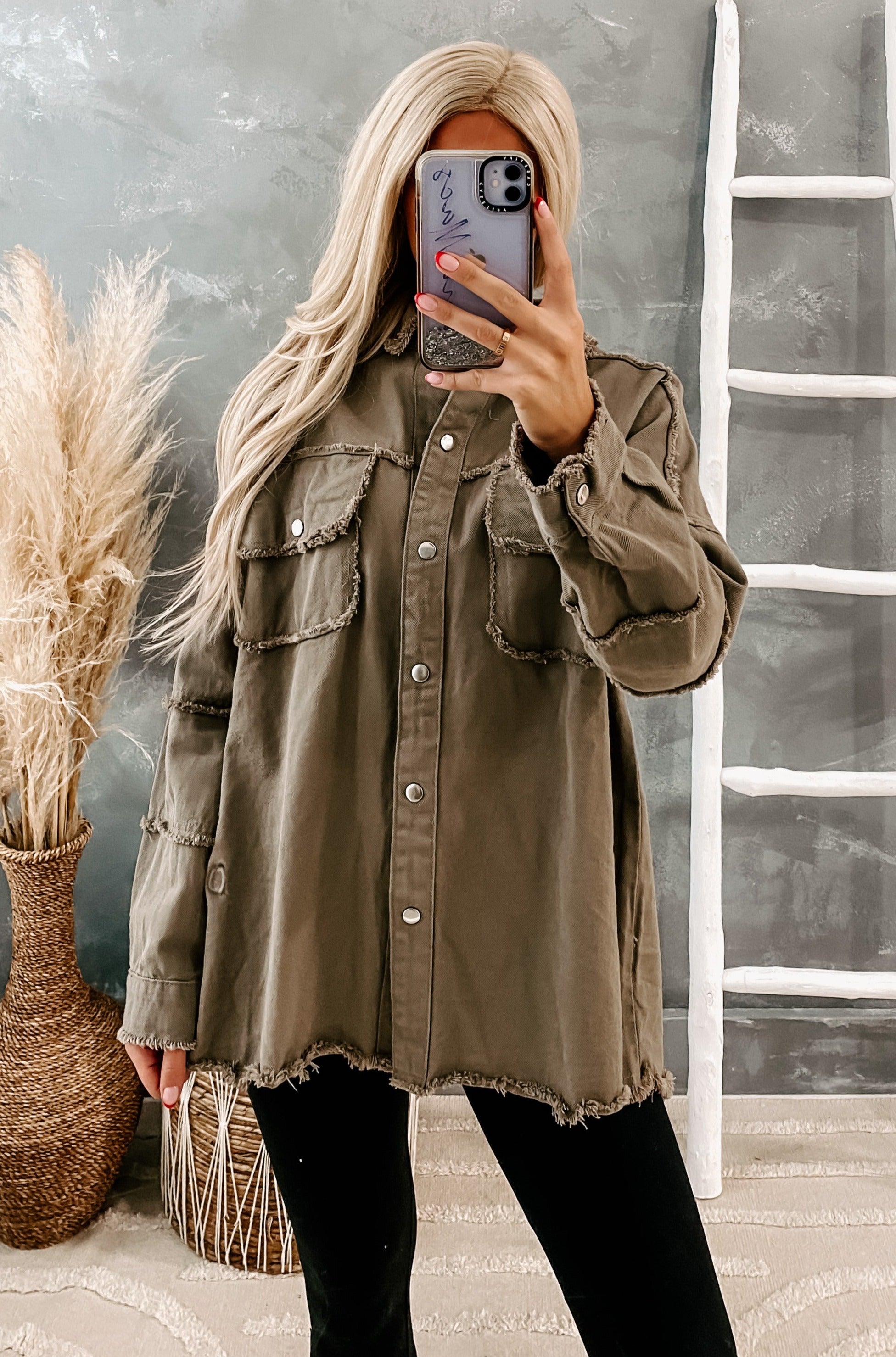 Perfectly Wicked Oversized Skull Patch Jacket (Olive)-The Formal Wear