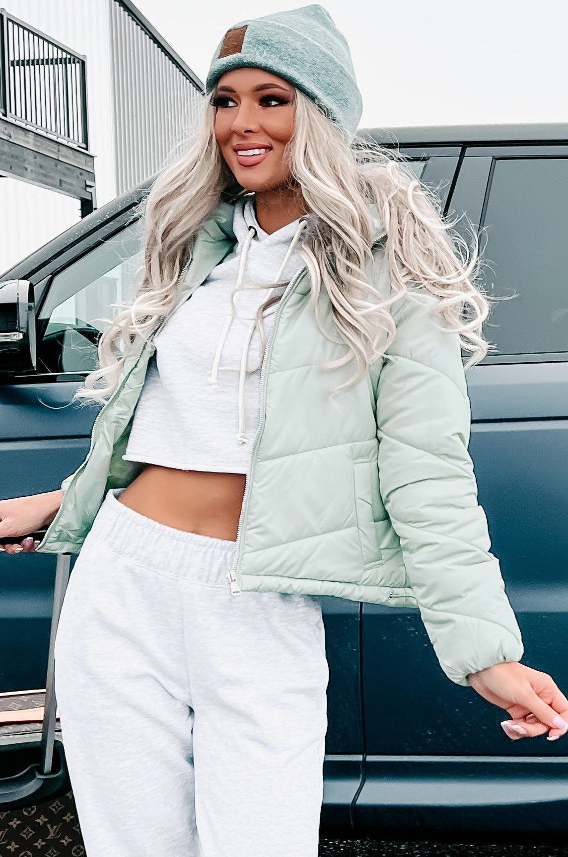 All Bundled Up Puffer Coat (Sage)-The Formal Wear