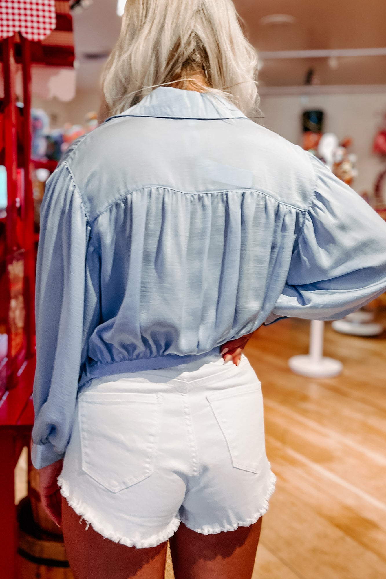 Right On Schedule Tie-Front Button-Down Top (Sky)-The Formal Wear