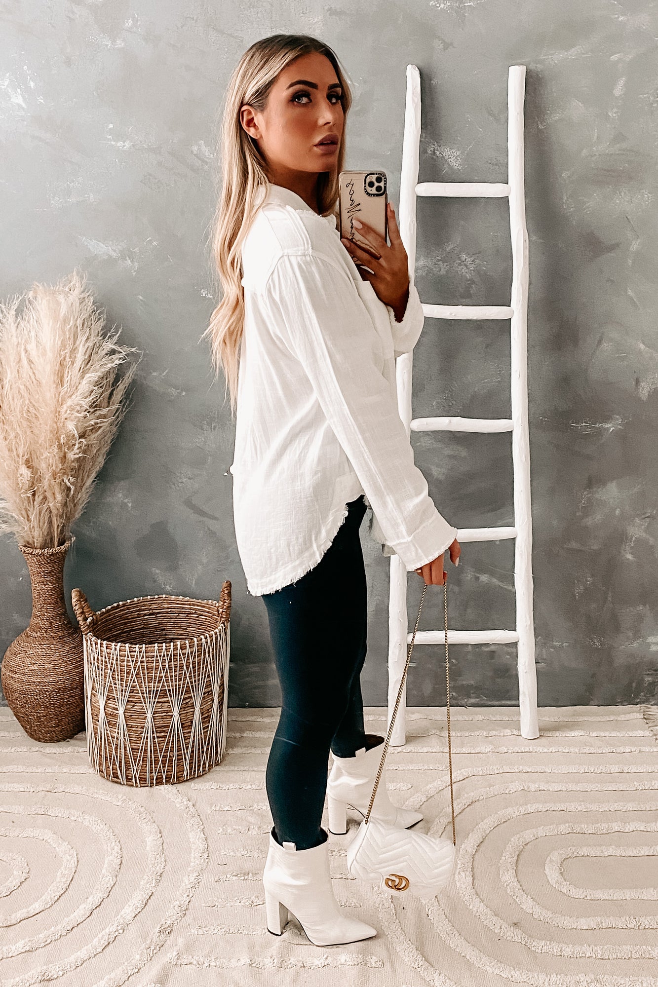 Add An Edge Raw Hem Button Down Tunic Top (Ivory)-The Formal Wear