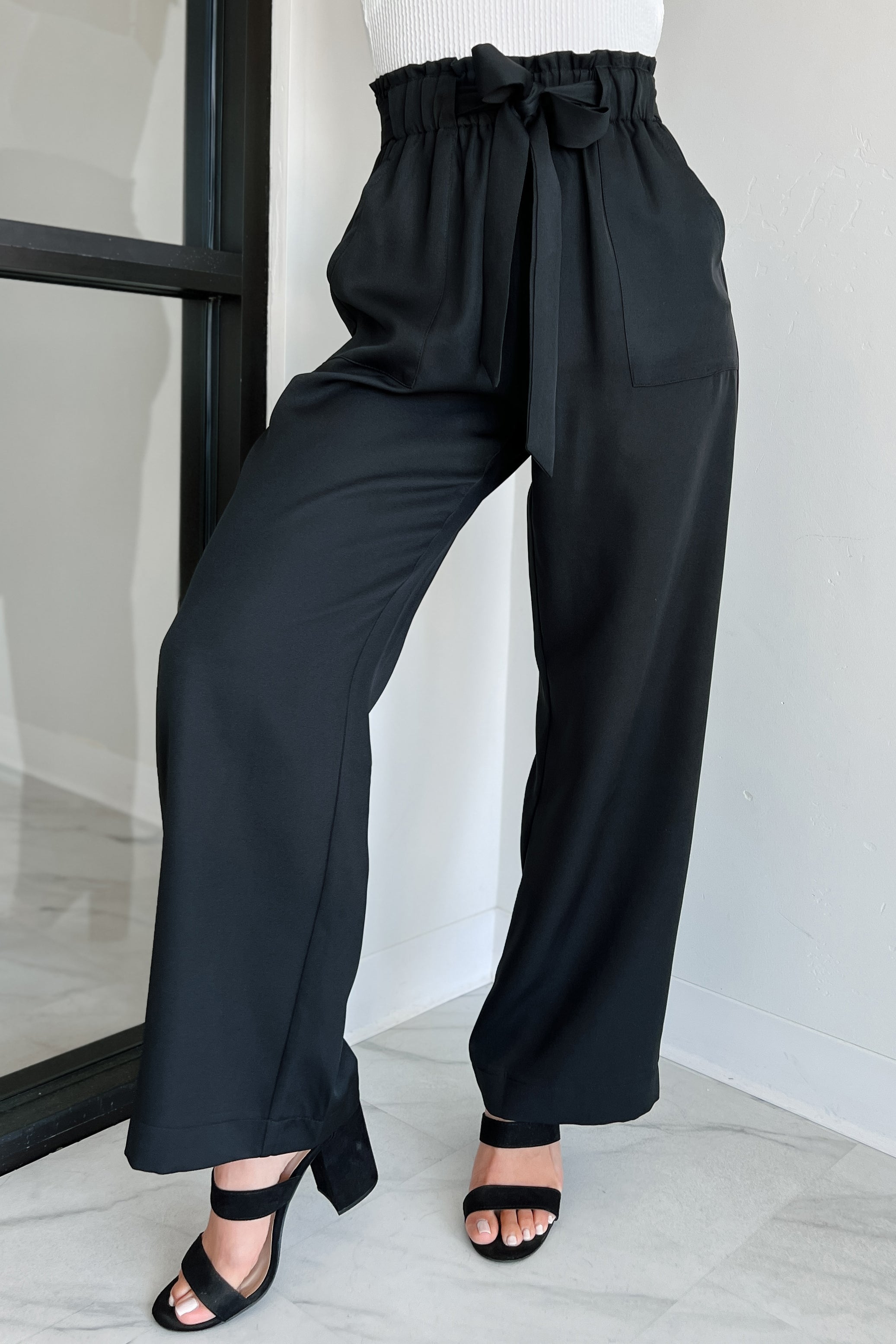 Confident Appeal Wide Leg Pants (Black)-The Formal Wear