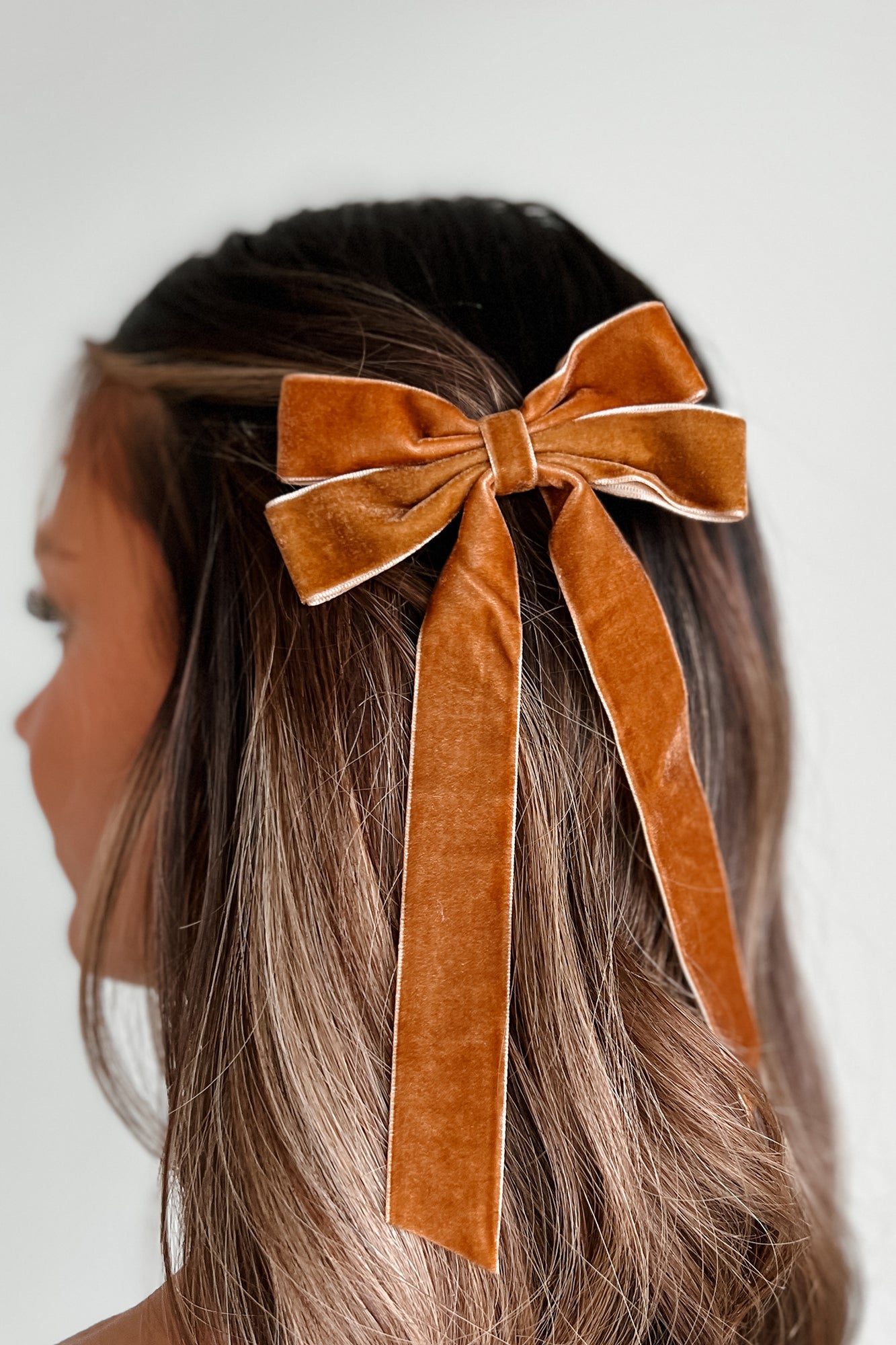 Beautiful Innocence Velvet Bow Hair Clip (Brown)-The Formal Wear