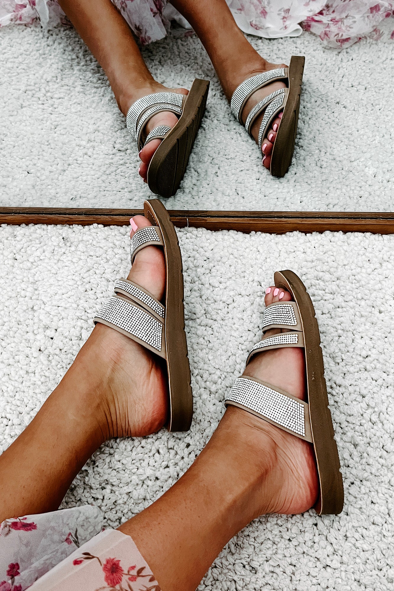 Naveena Rhinestone Strap Sandals (Natural)-The Formal Wear