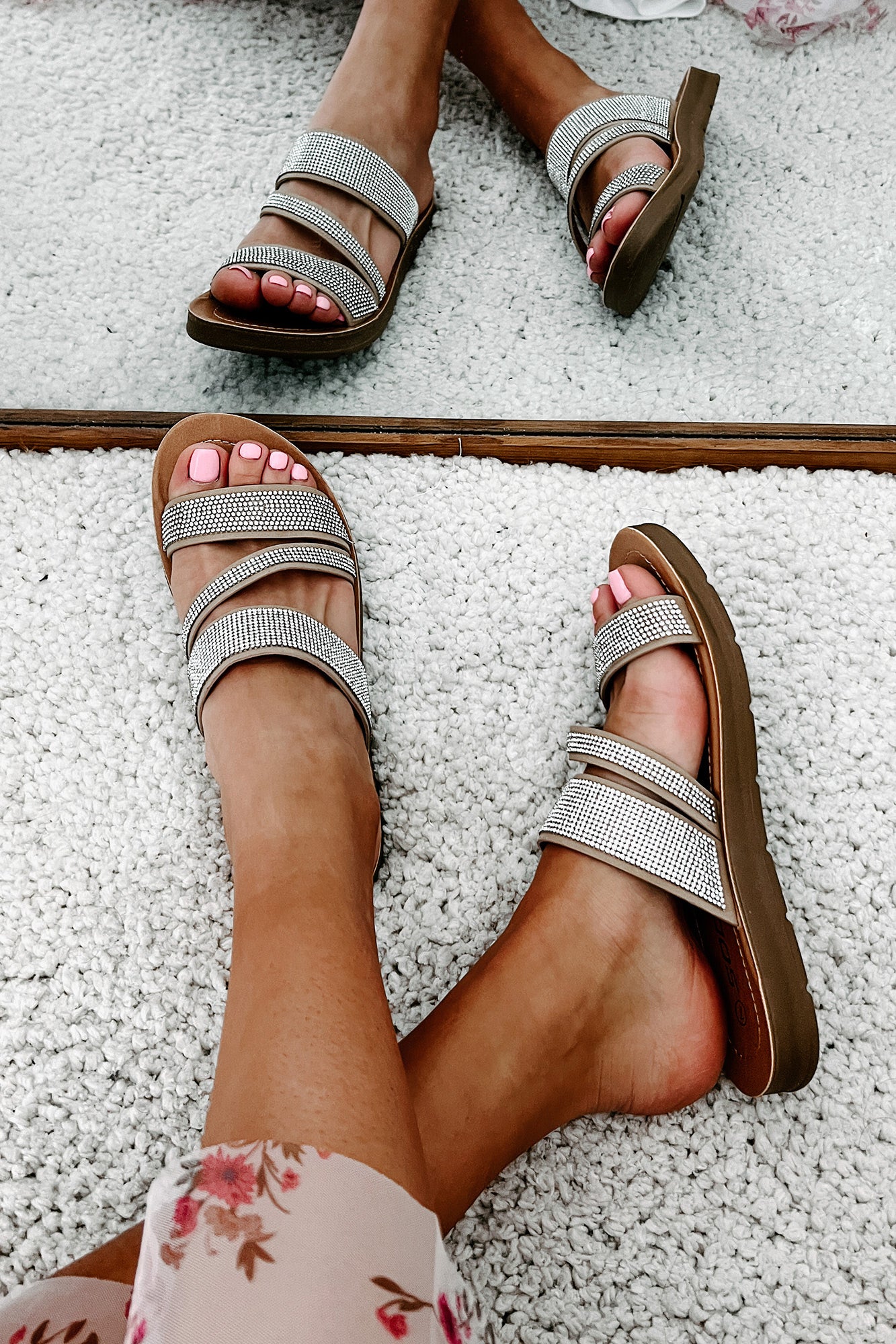 Naveena Rhinestone Strap Sandals (Natural)-The Formal Wear